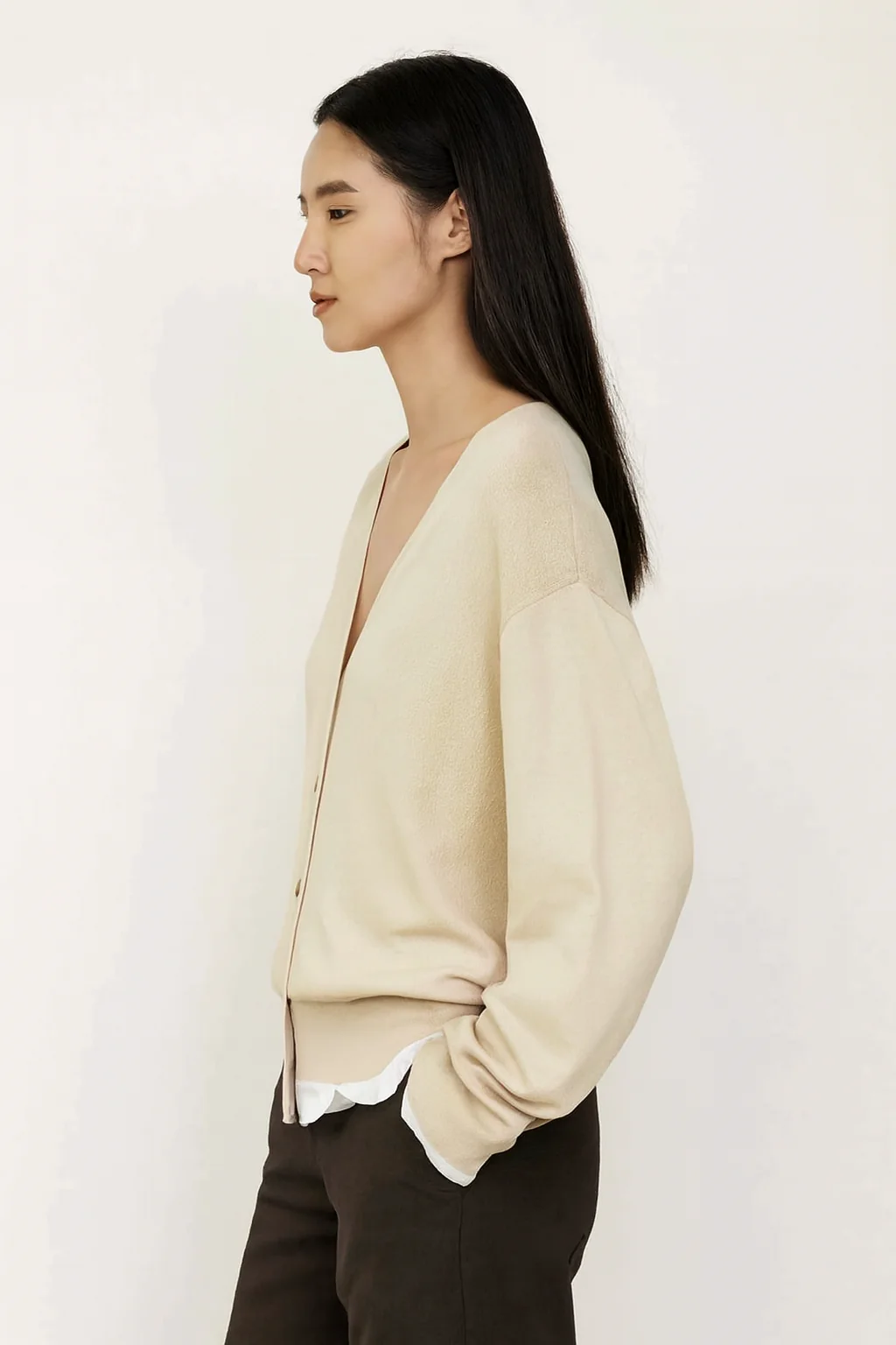 Women Beige Button Front Cardigan - Image 5