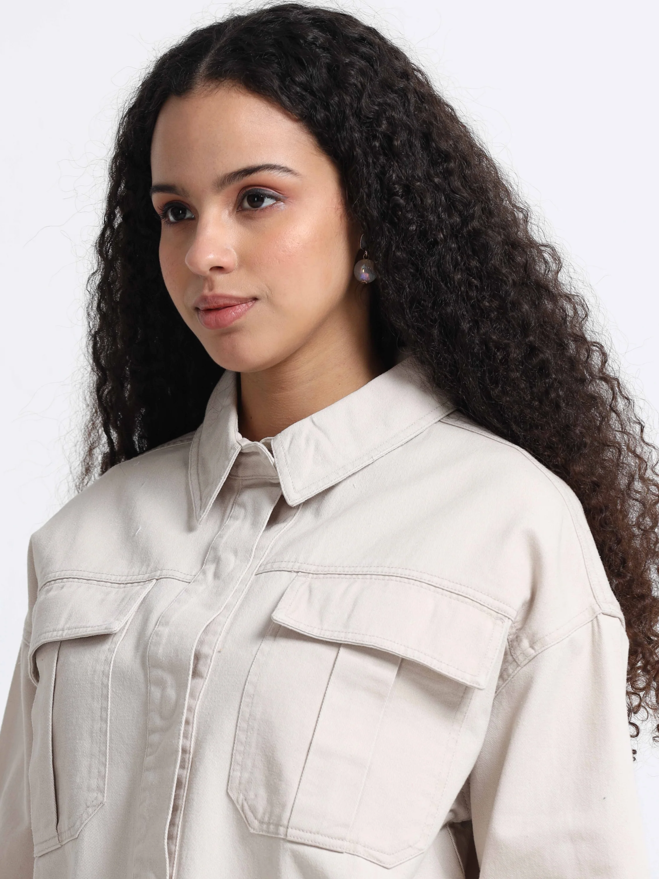 Women Beige Cotton Oversized Shacket - Image 6