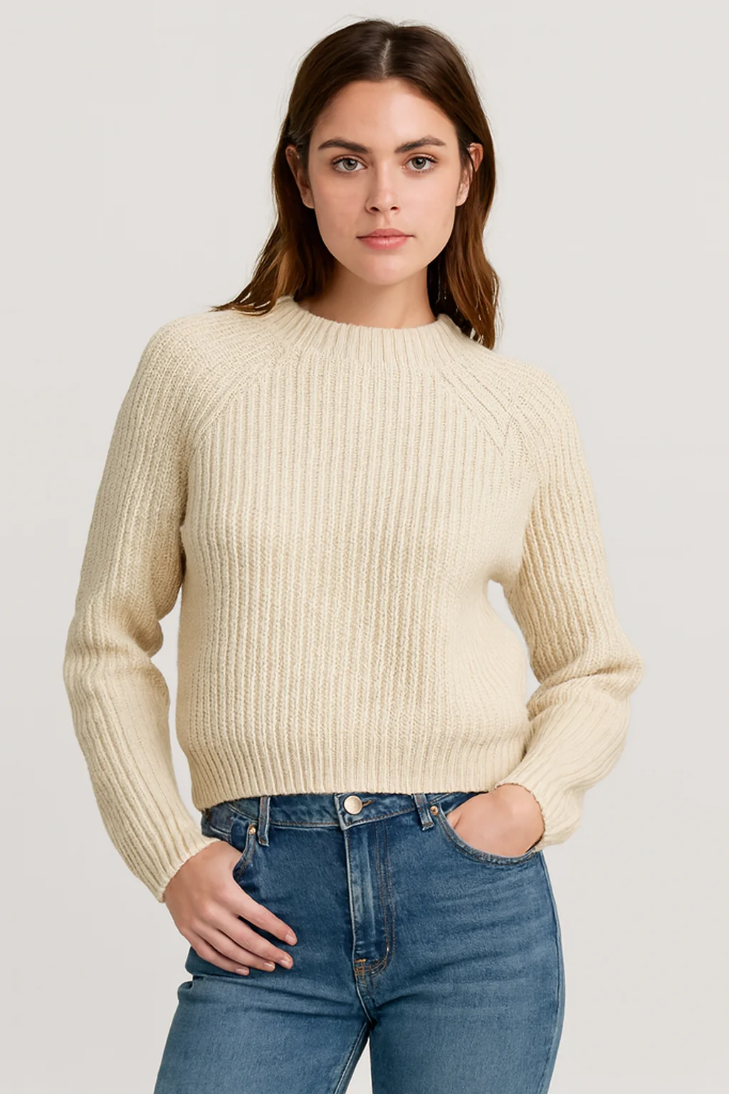 Women Beige Knit Sweater - Image 4