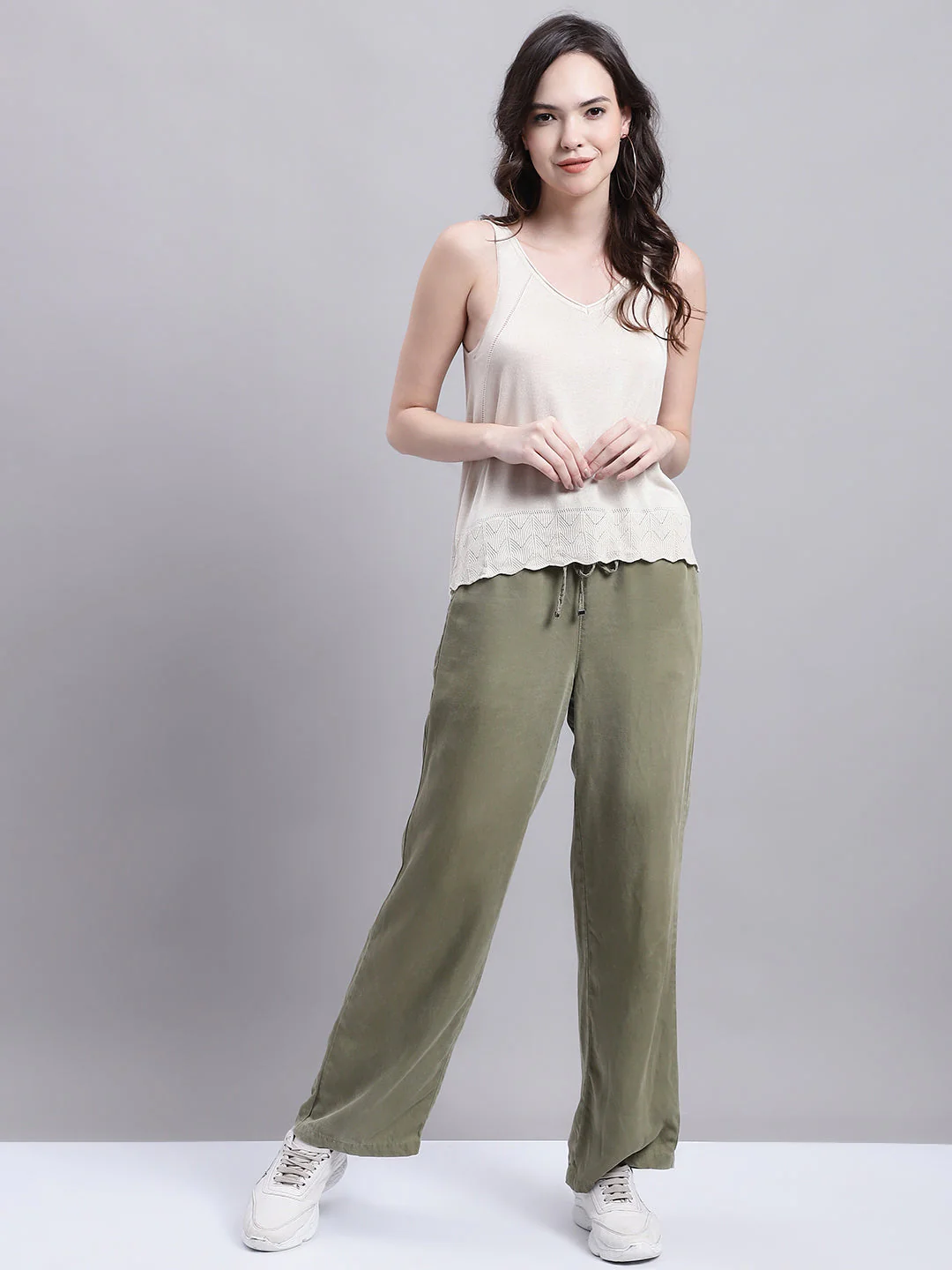 Women Beige V Neck Top - Image 5