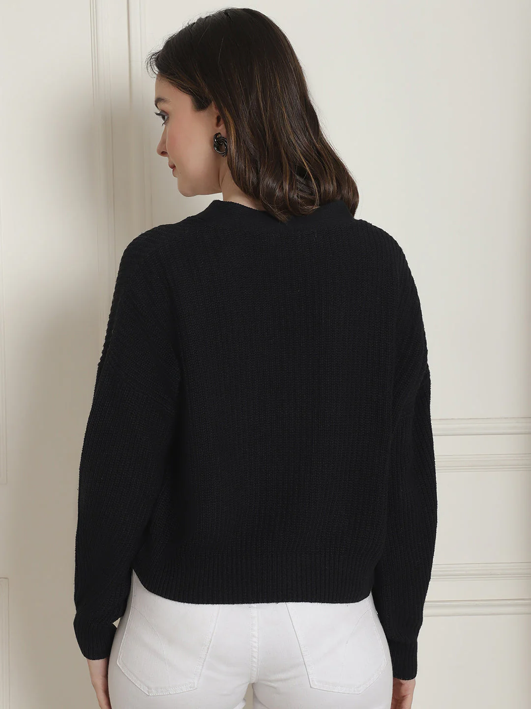 Women Black Button Down Cardigan - Image 5