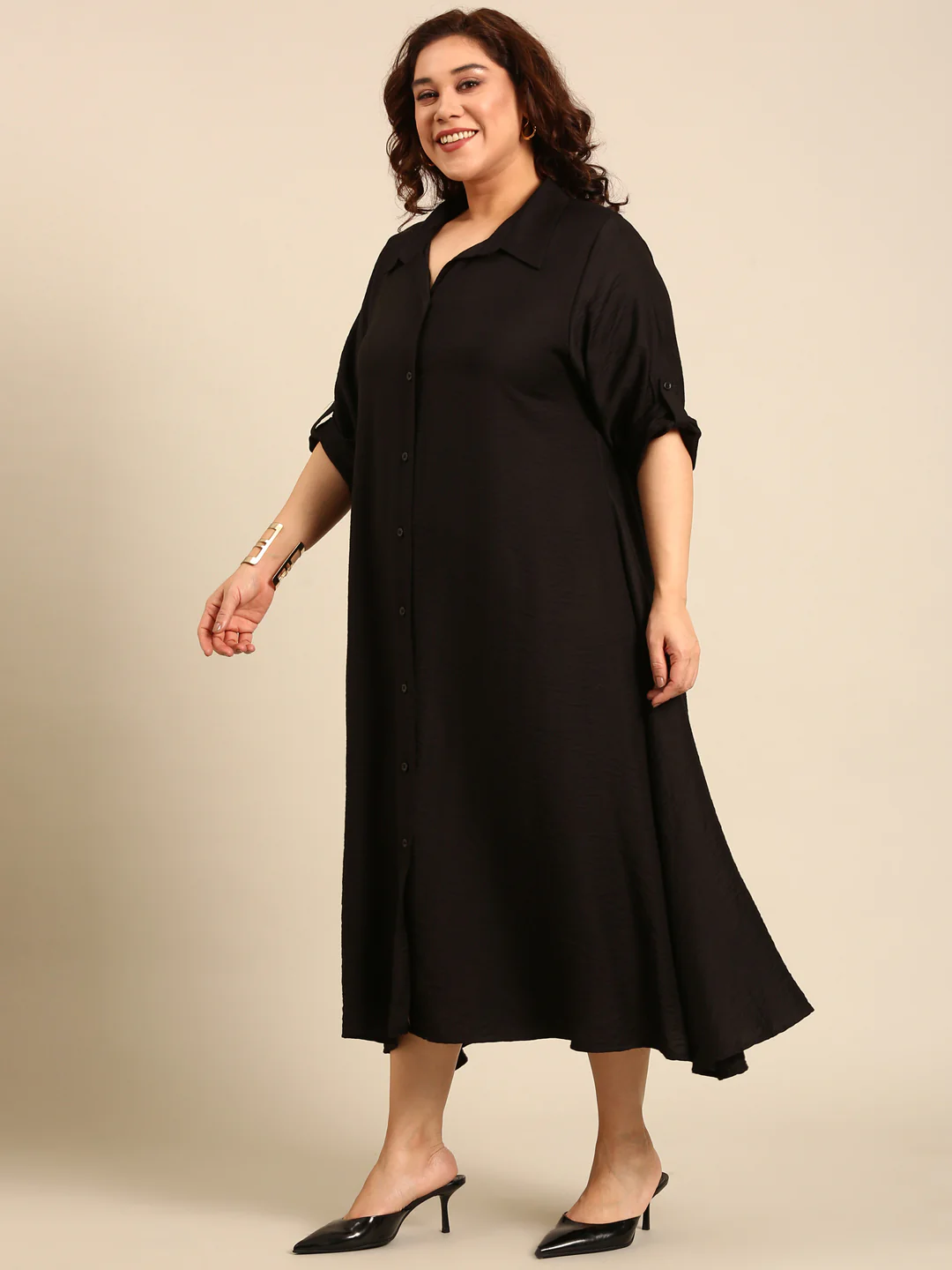Women Black Button-Down Shirt Dress - Image 5