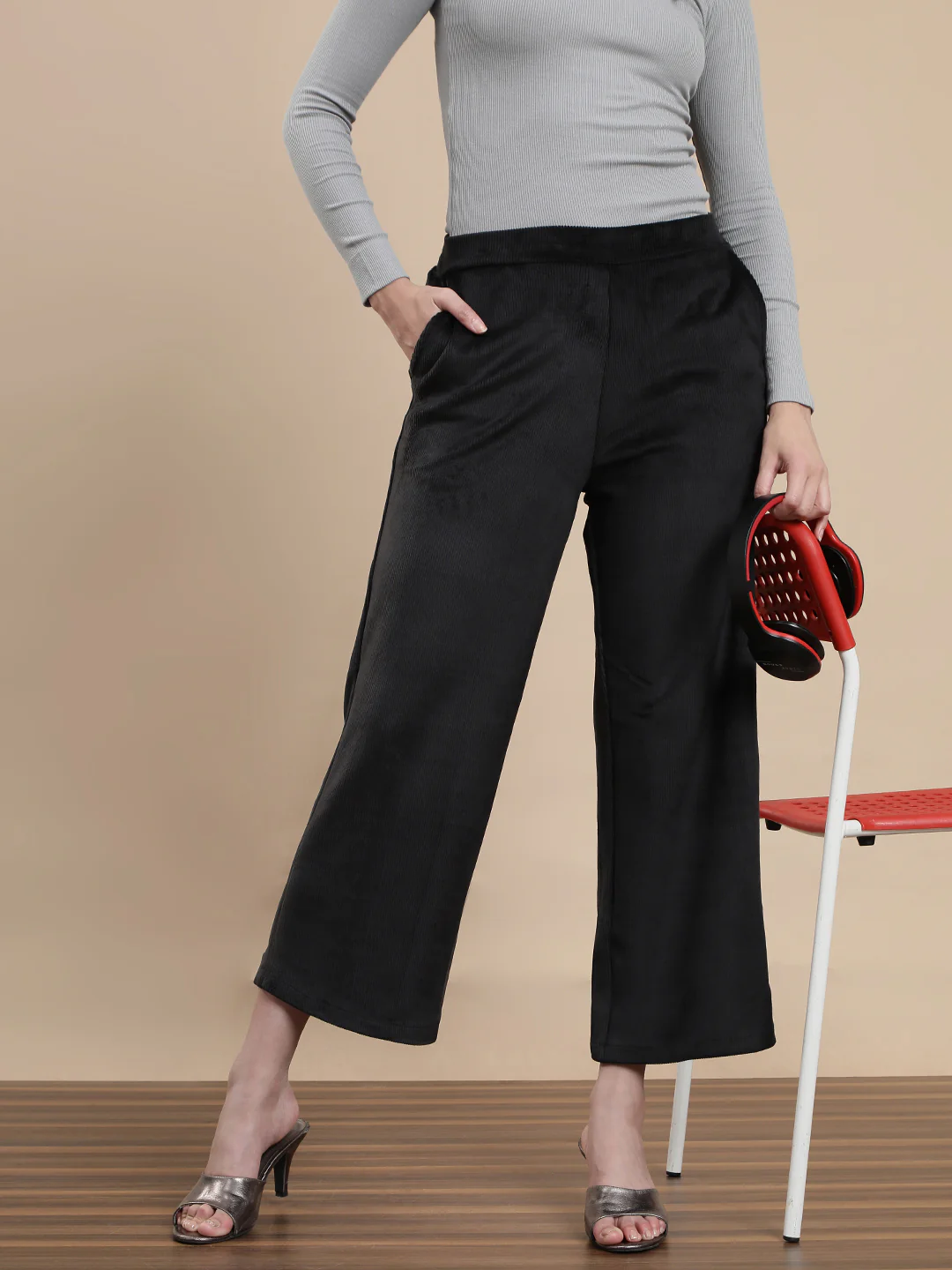 Women Black Casual Palazzo