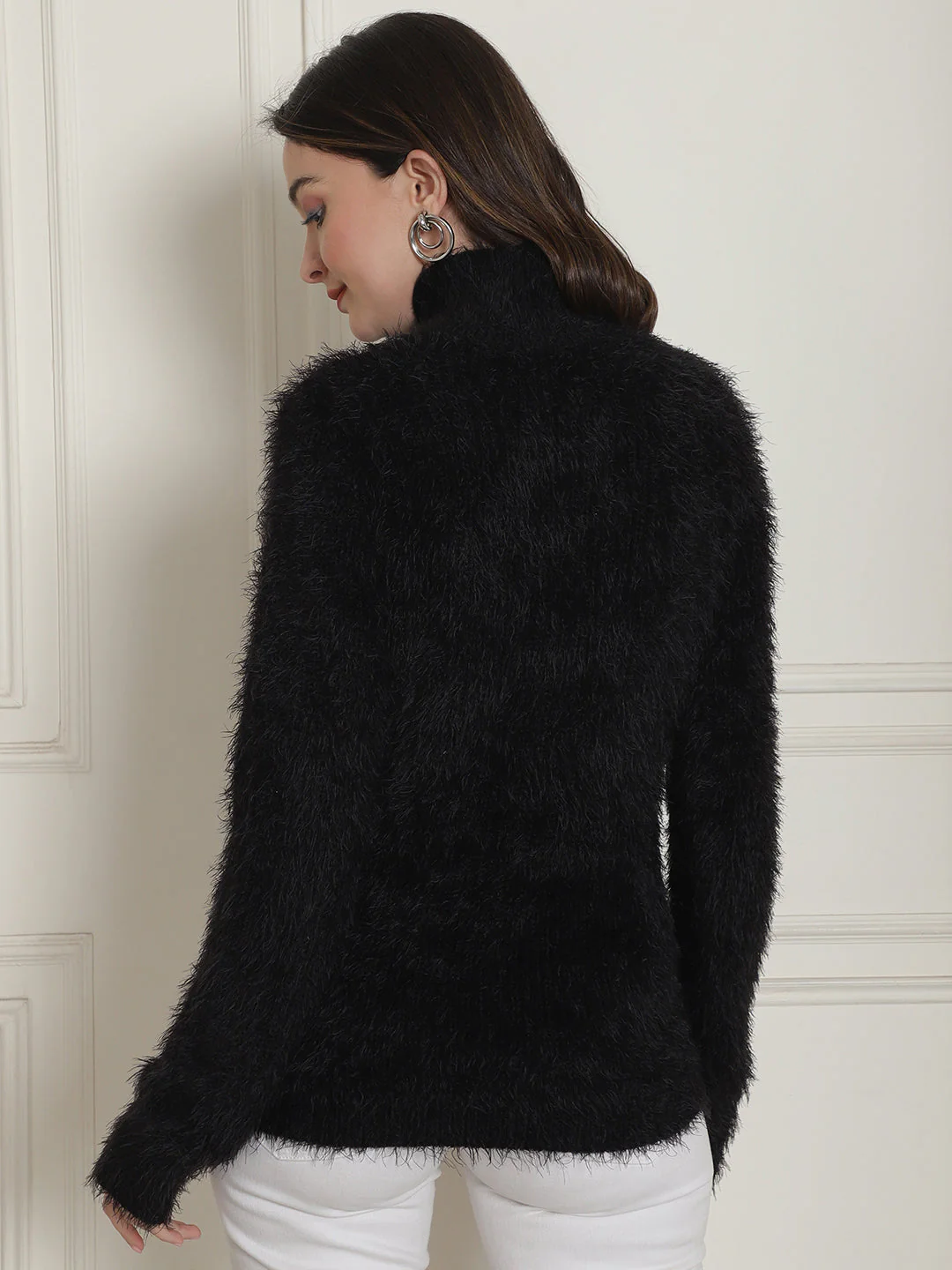 Women Black Fitted High Neck Sweater - Image 4