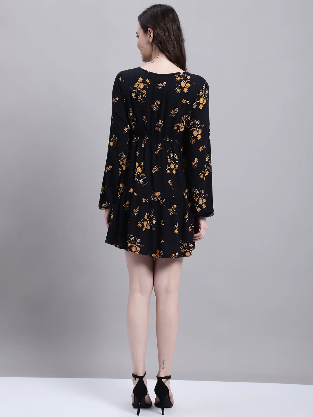 Women Black Floral Skater Dress - Image 10