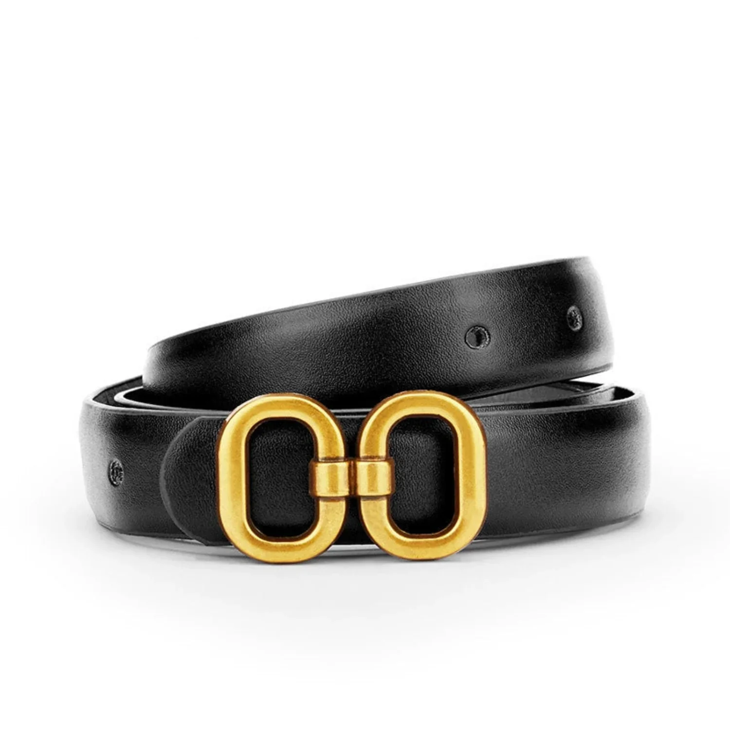 Women Black Gold Interlocking Oval Black Belt