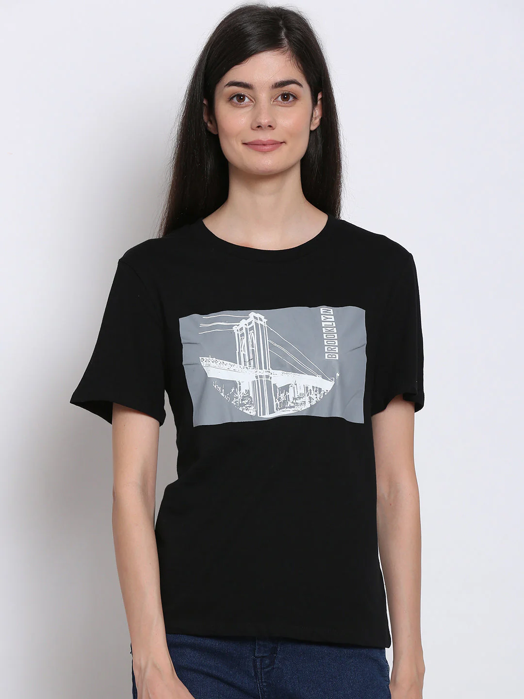 Women Black Graphic Tee - Image 4