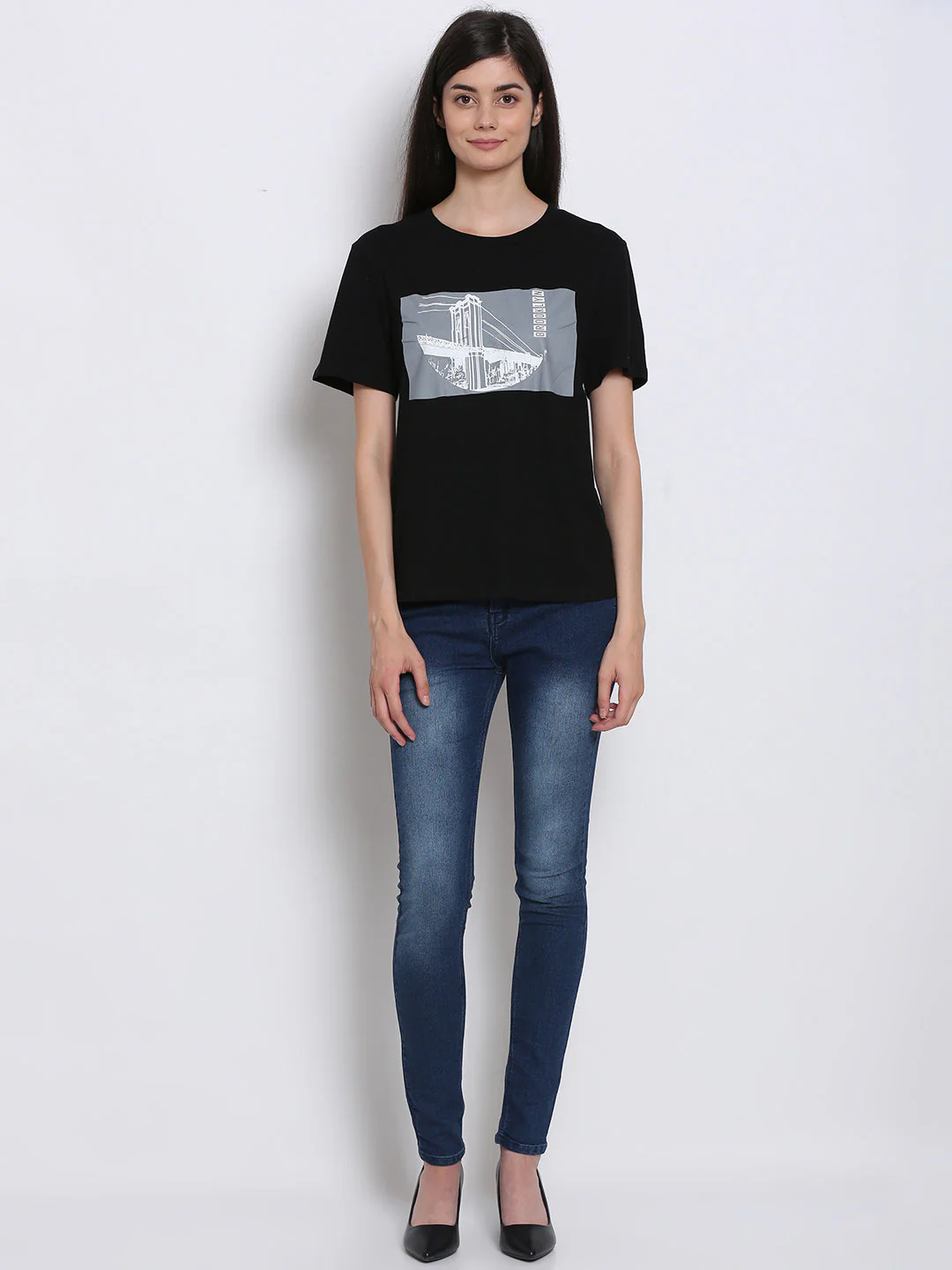 Women Black Graphic Tee - Image 5
