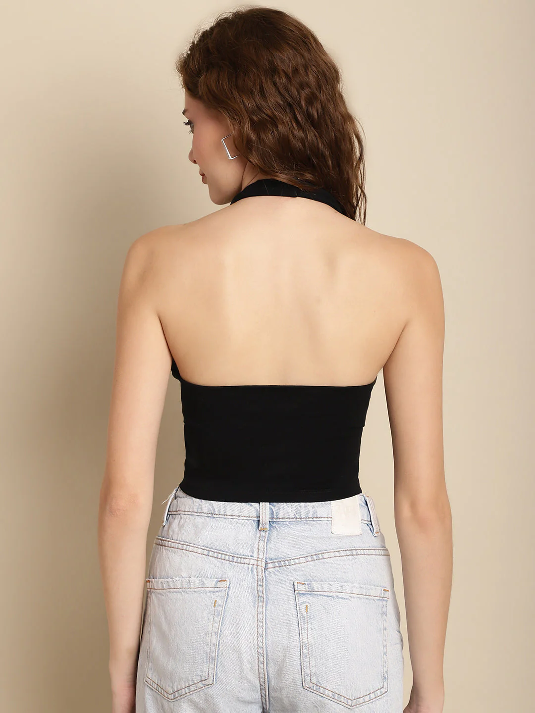 Women Black Halter Neck Crop Top - Image 5