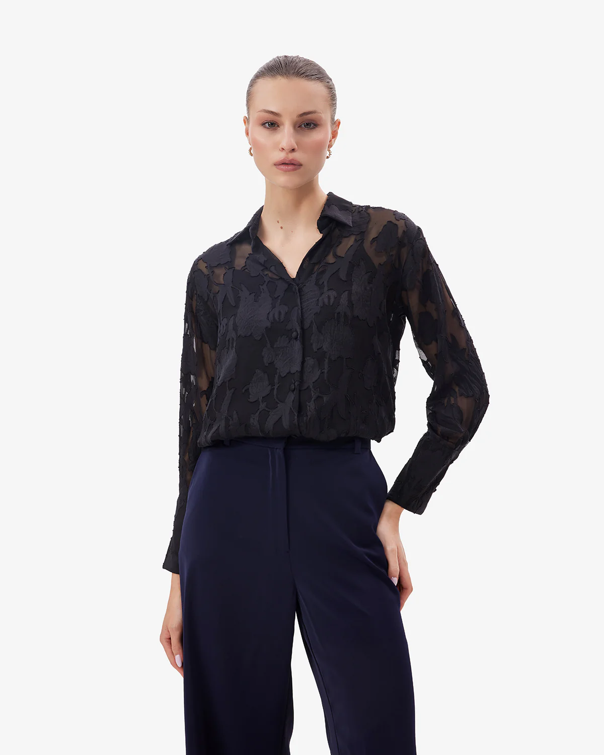 Women Black Jacquard Shirt With Camisole