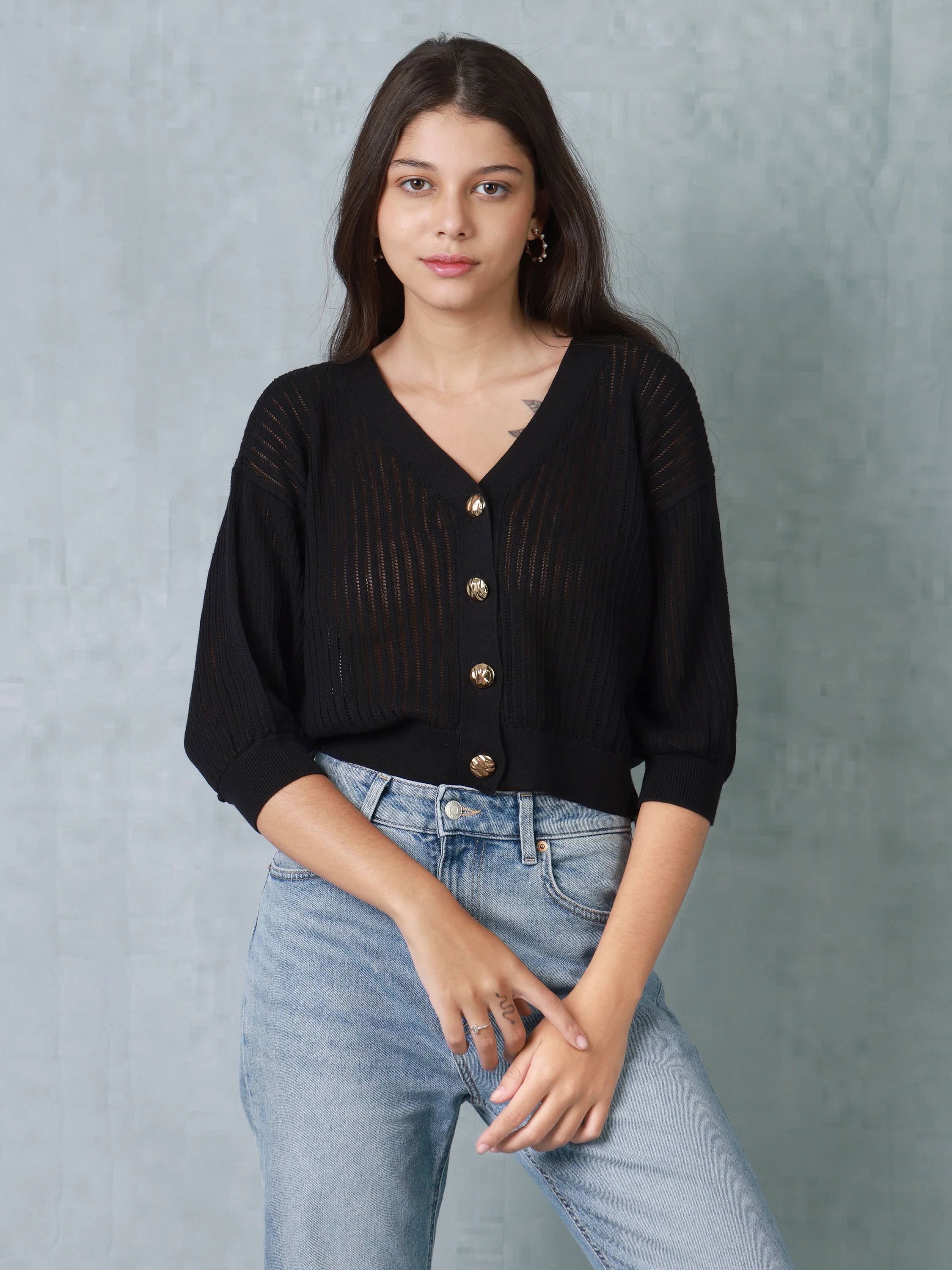 Women Black Knitted Crop Top