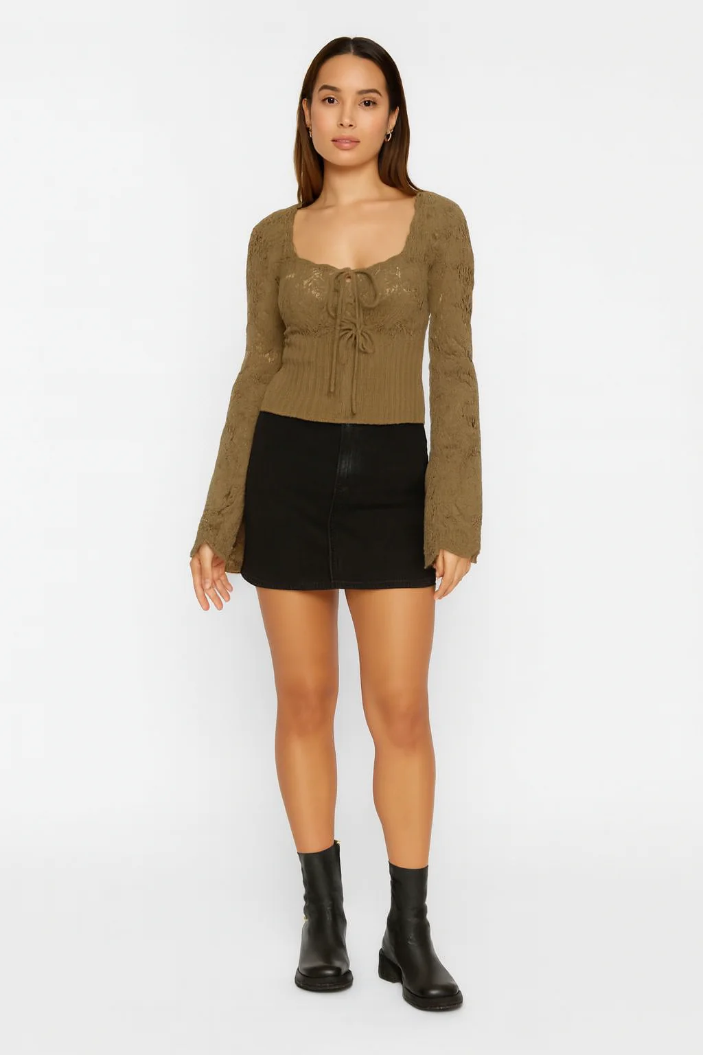 Women Brown Knitted Tie-Front Sweater - Image 6