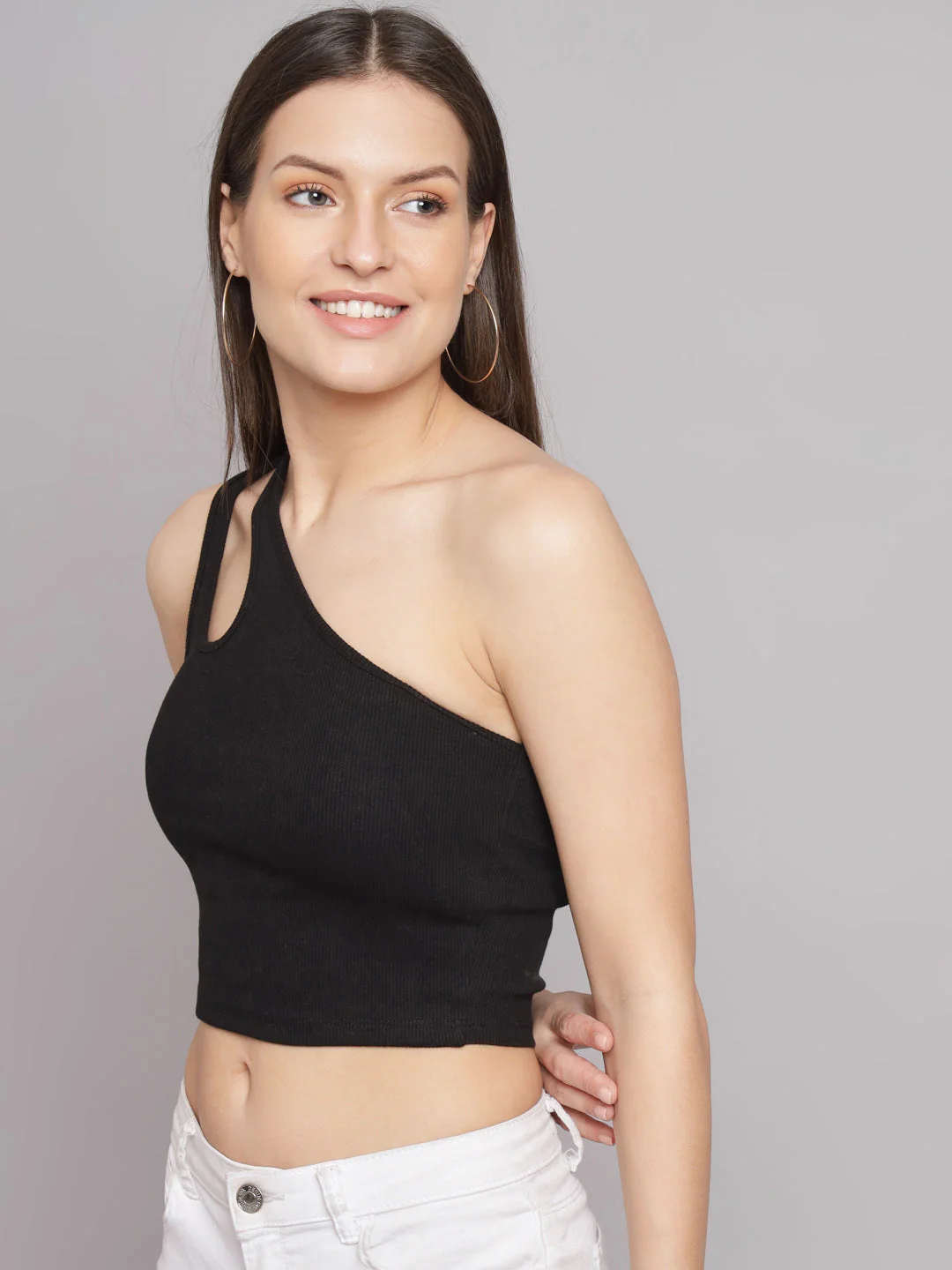Women Black One Shoulder Top - Image 4