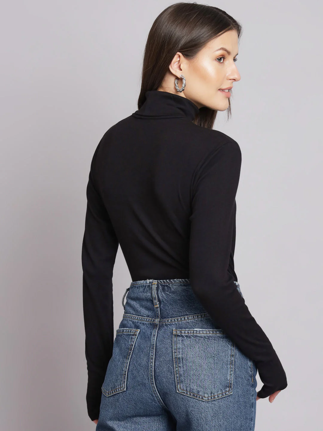 Women Black Polo Neck Top - Image 5