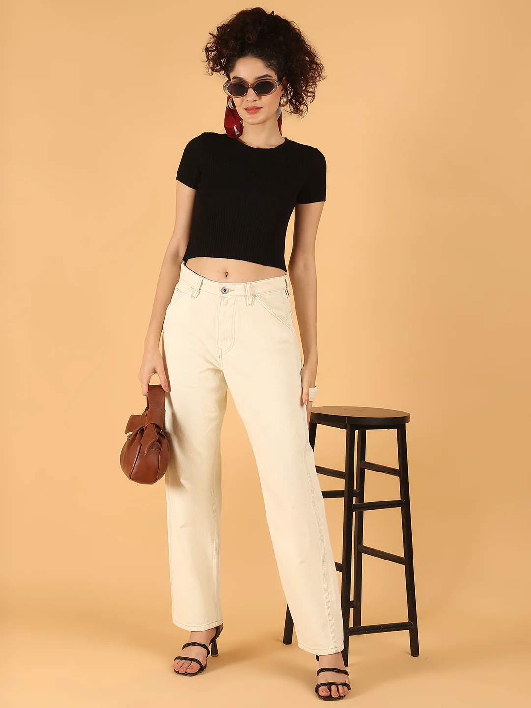 Women Black Ribbed Crop Top with Open Back - Image 3
