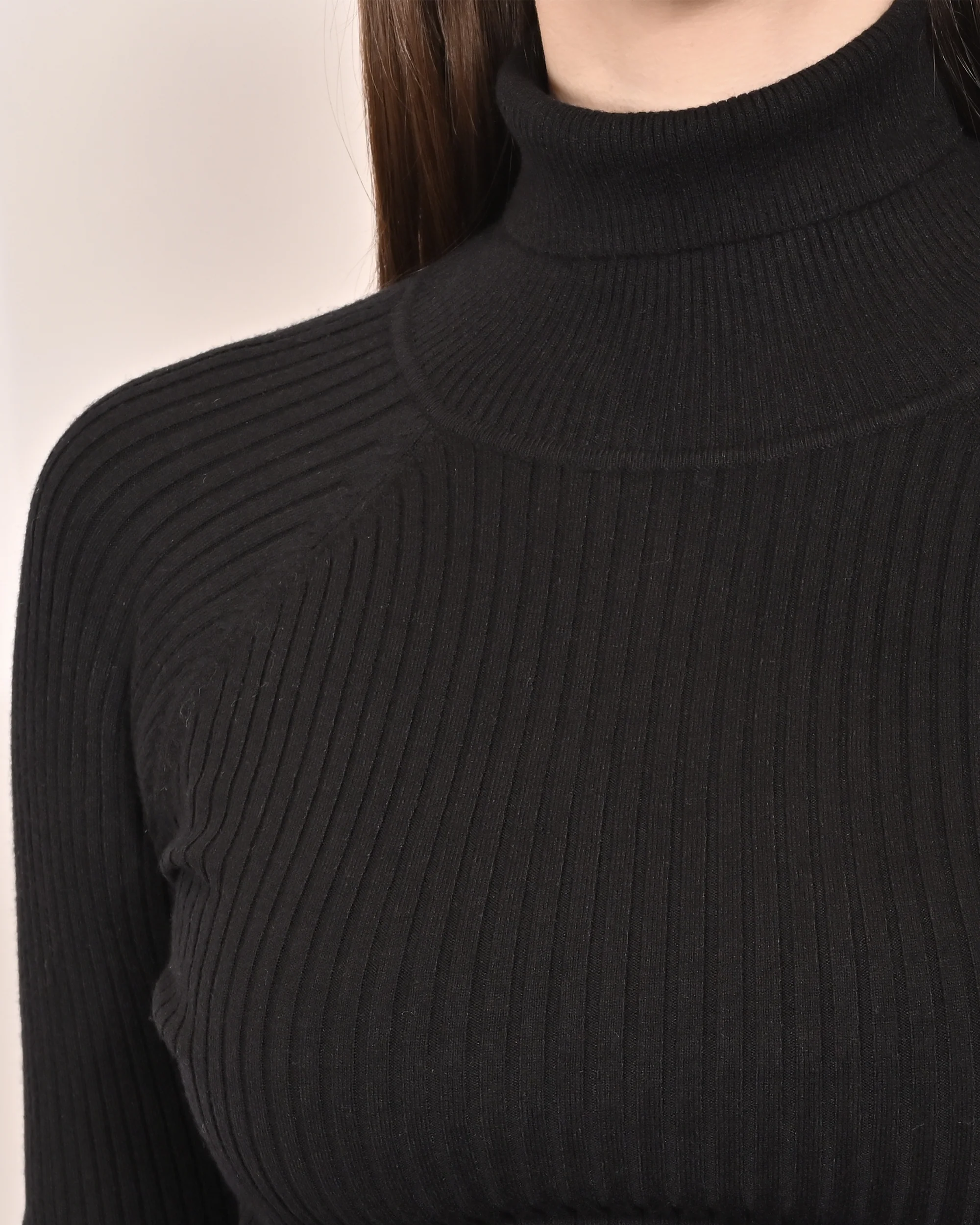 Women Black Ribbed High Neck Sweater - Image 4