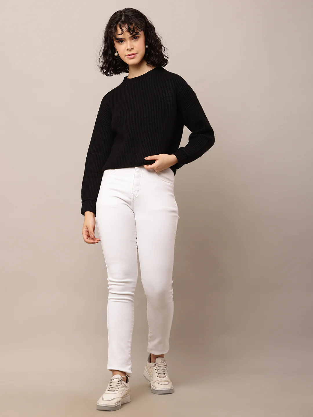 Women Black Ribbed Turtle Neck Viscose Sweater - Image 3