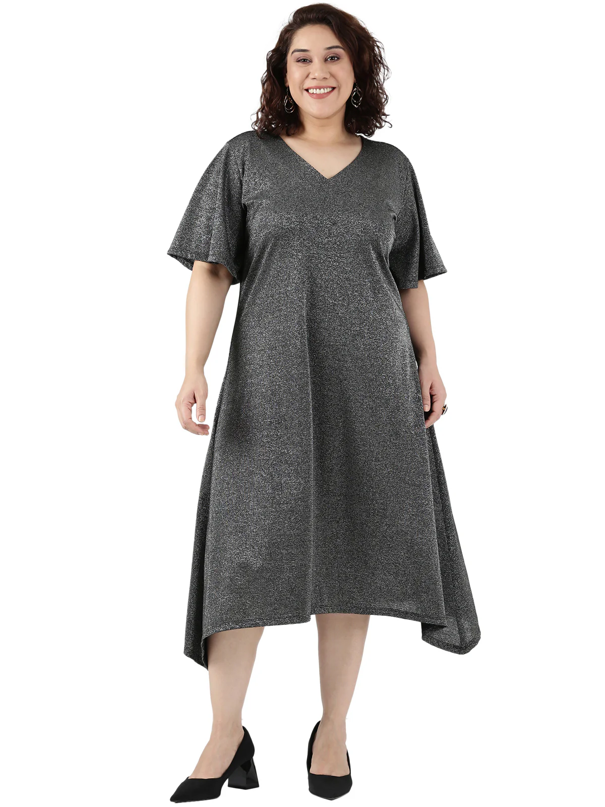 Women Black Shimmer A-line Dress - Image 6