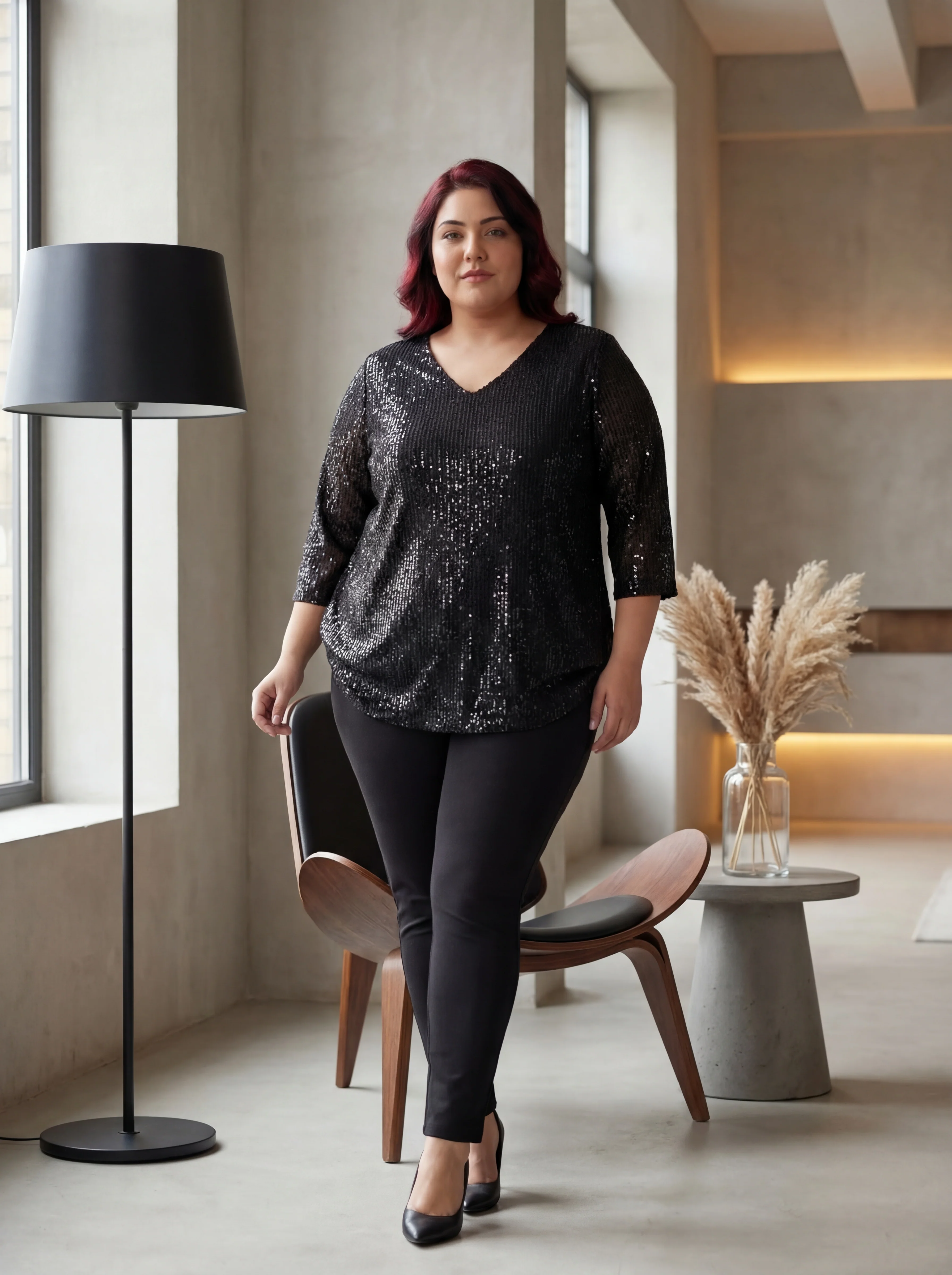 Women Black Shimmer Sequin Top - Image 3