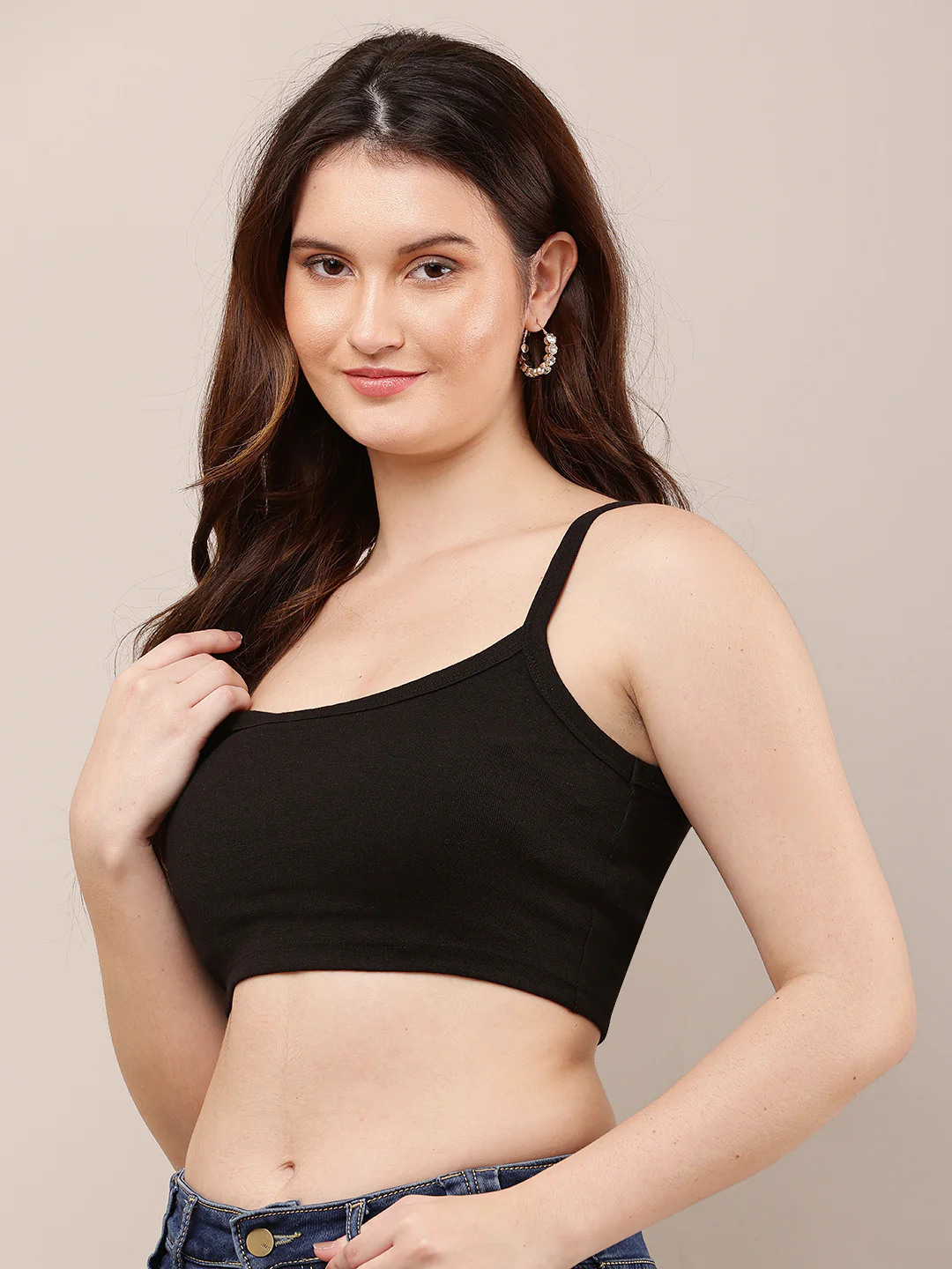 Women Black Sleeveless Square Neck Crop Top - Image 2