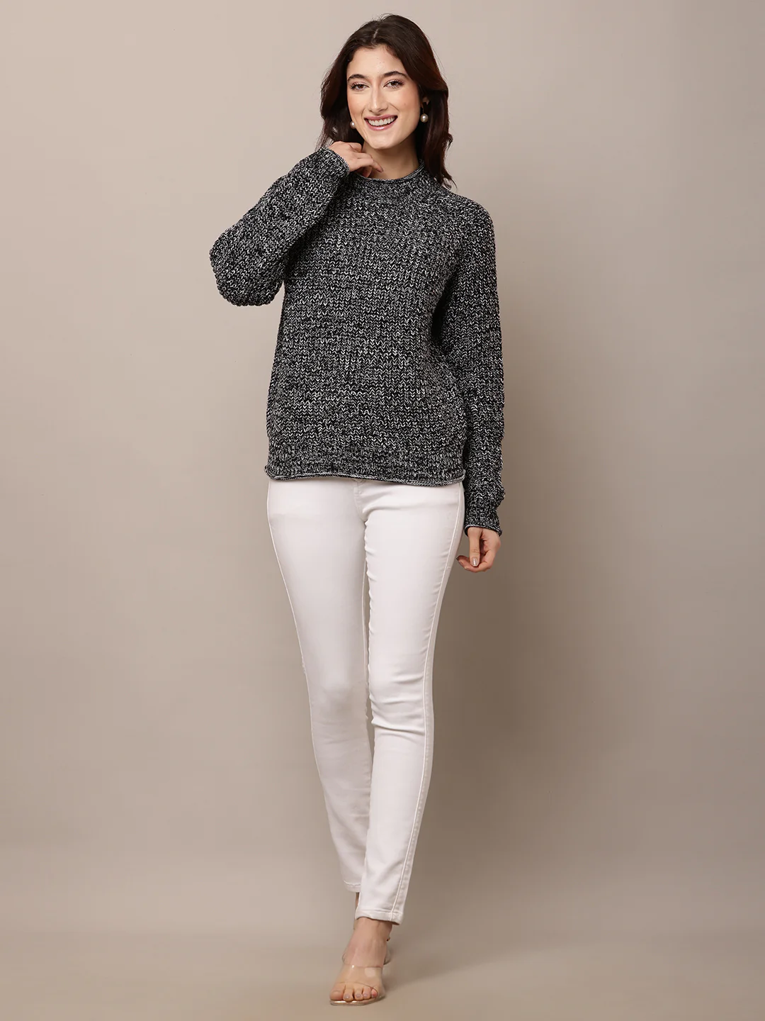 Women Black Turtle Neck Acrylic Sweater - Image 3