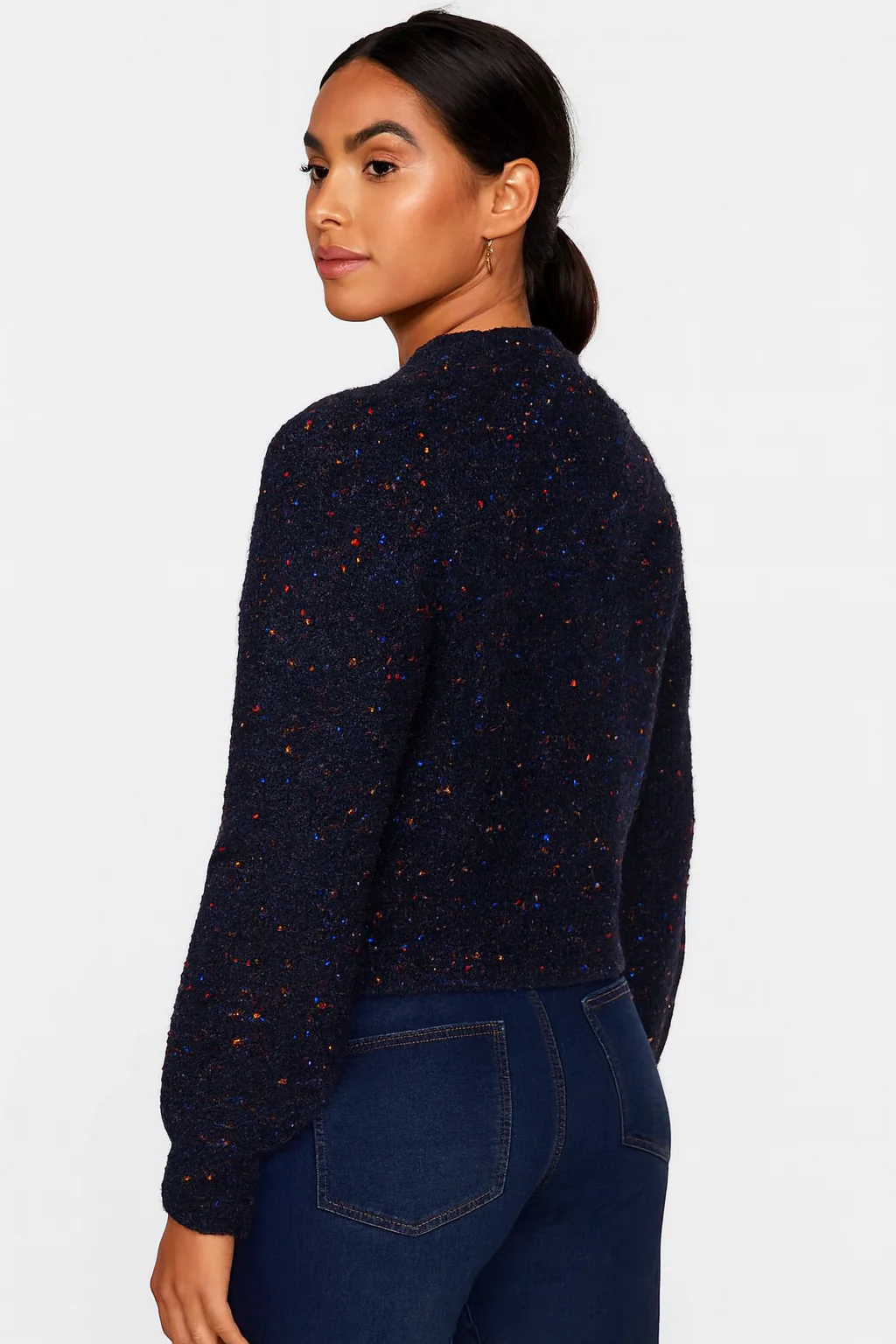 Women Blue Acrylic V-Neck Knitted Cardigan - Image 2
