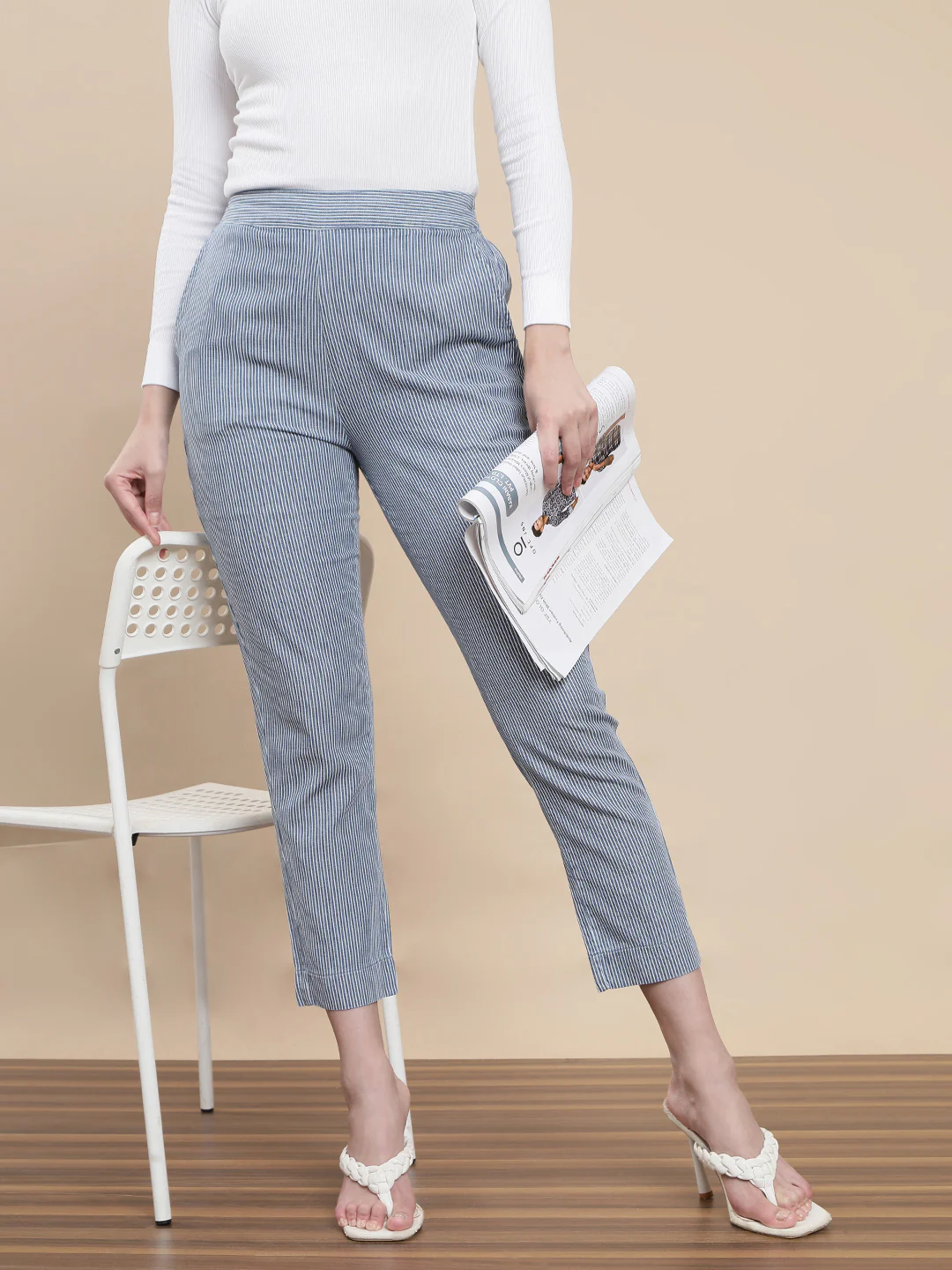 Women Blue Casual Pants
