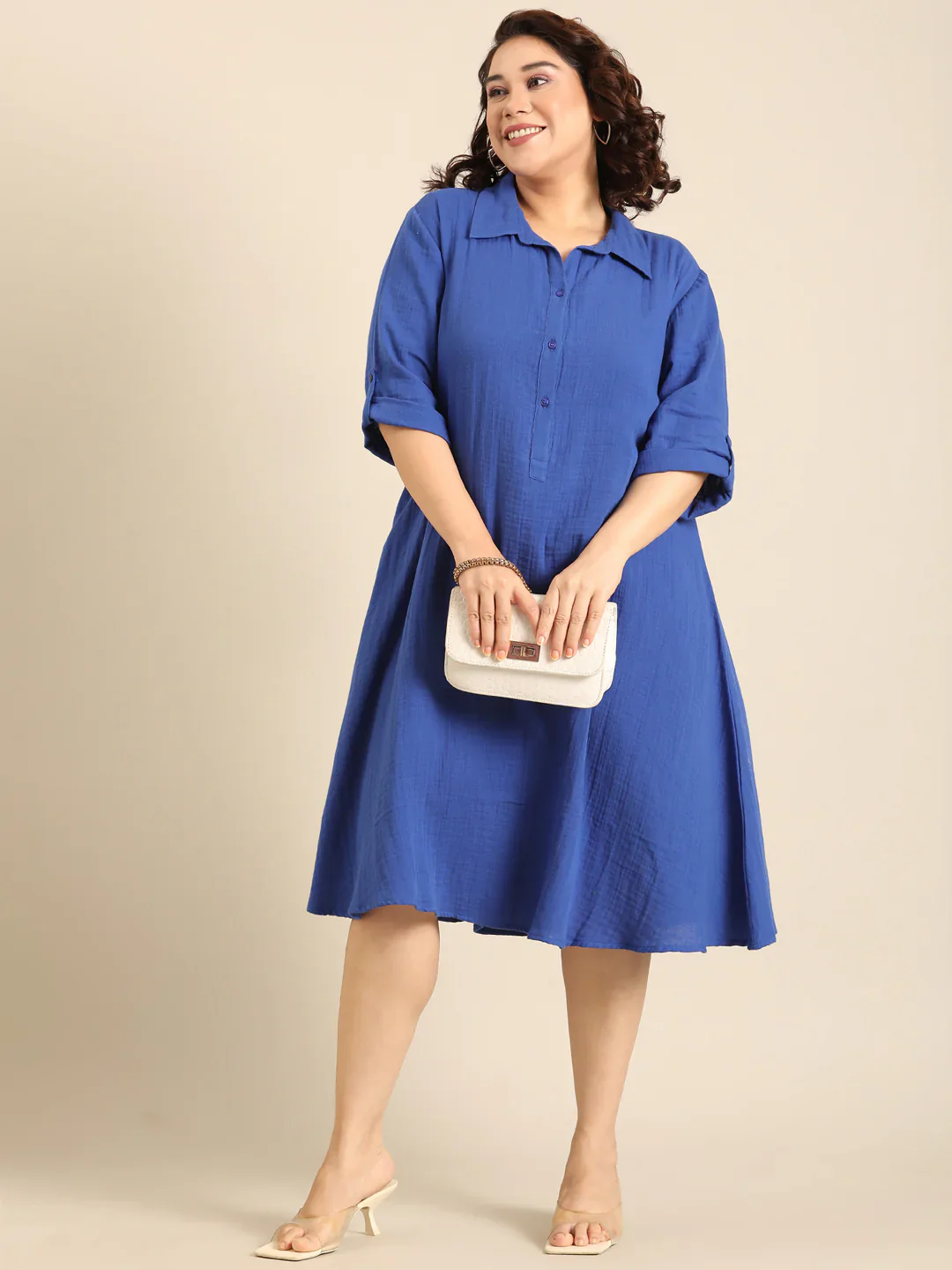 Women Blue Cobalt A-Line Dress - Image 3