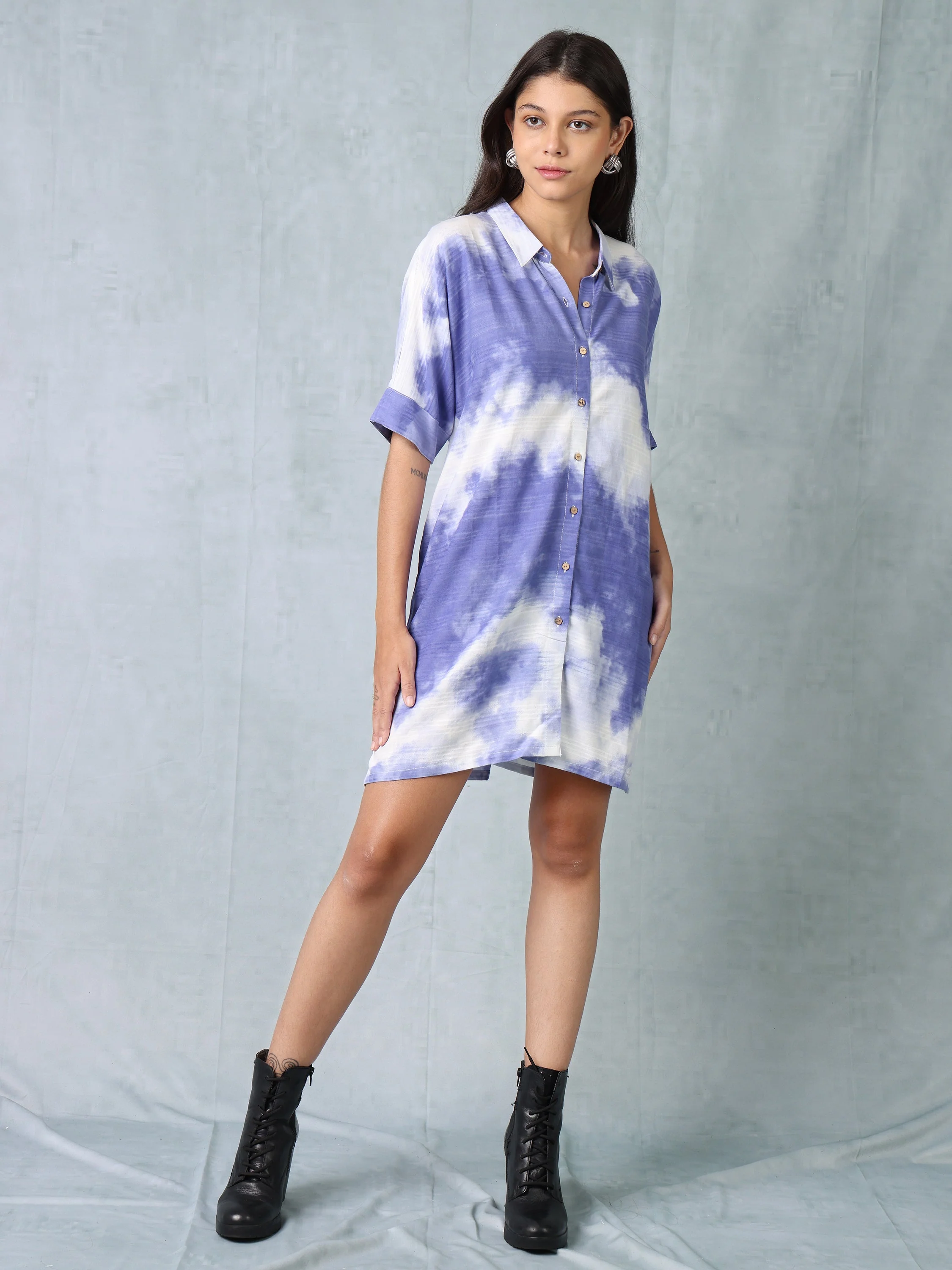 Women Blue Ombre Shirt Dress