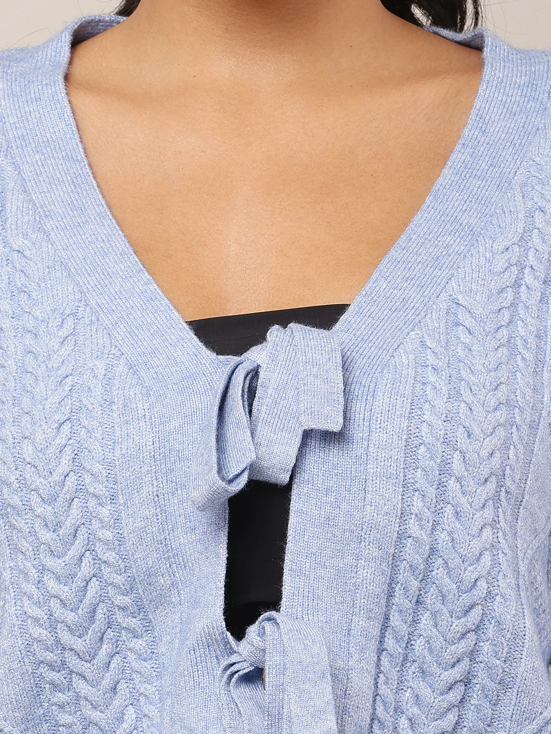 Women Blue V-Neck Acrylic Cardigan - Image 5