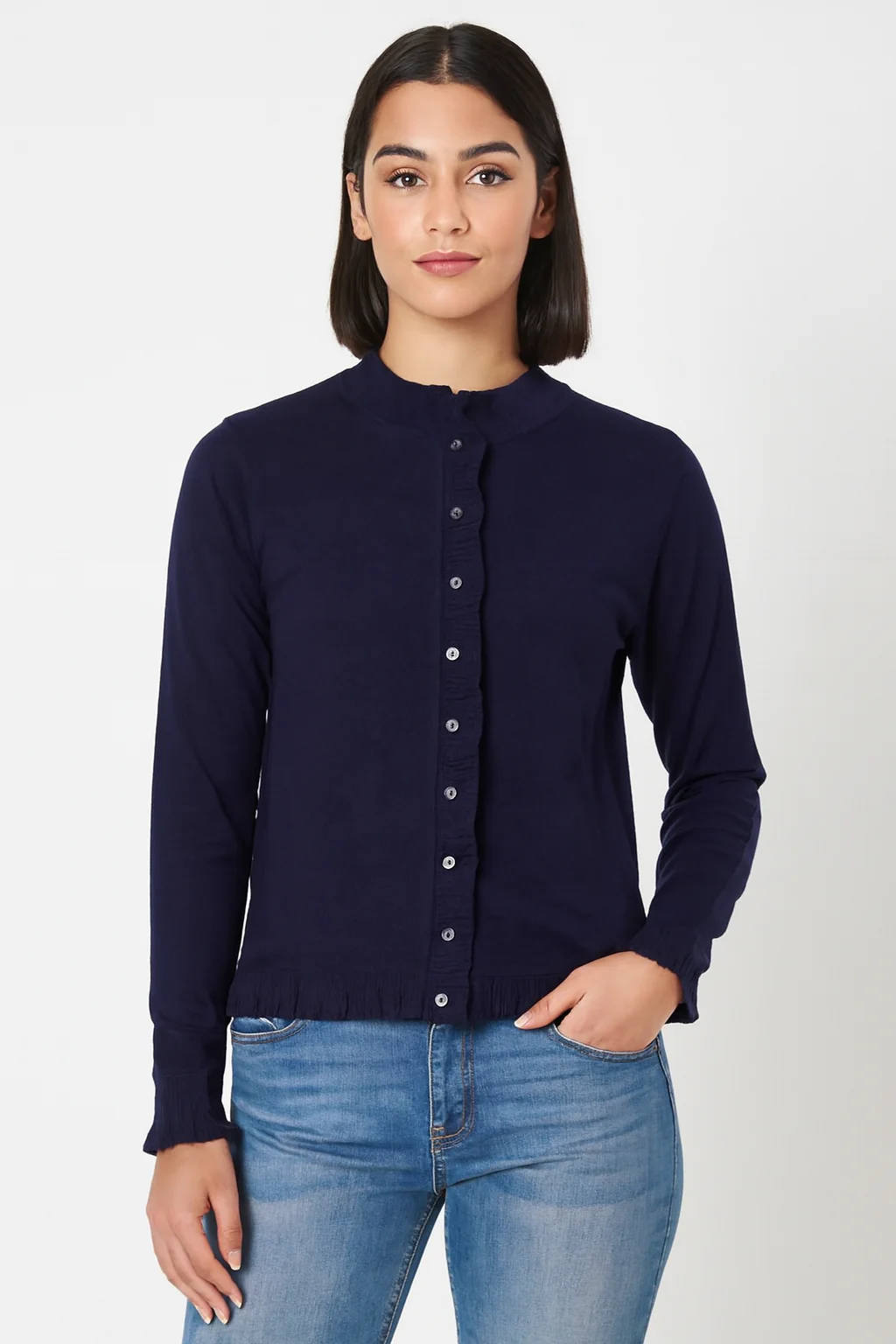 Women Blue Viscose Button-Down Cardigan - Image 4