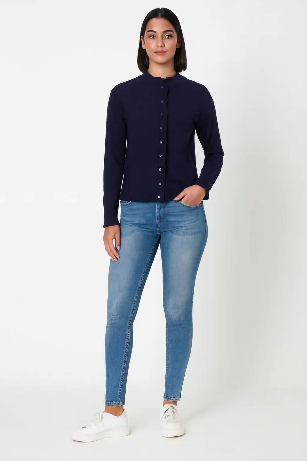 Women Blue Viscose Button-Down Cardigan - Image 6
