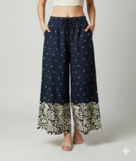 Women Blue Wide-Leg Plazzo Pants - Image 4