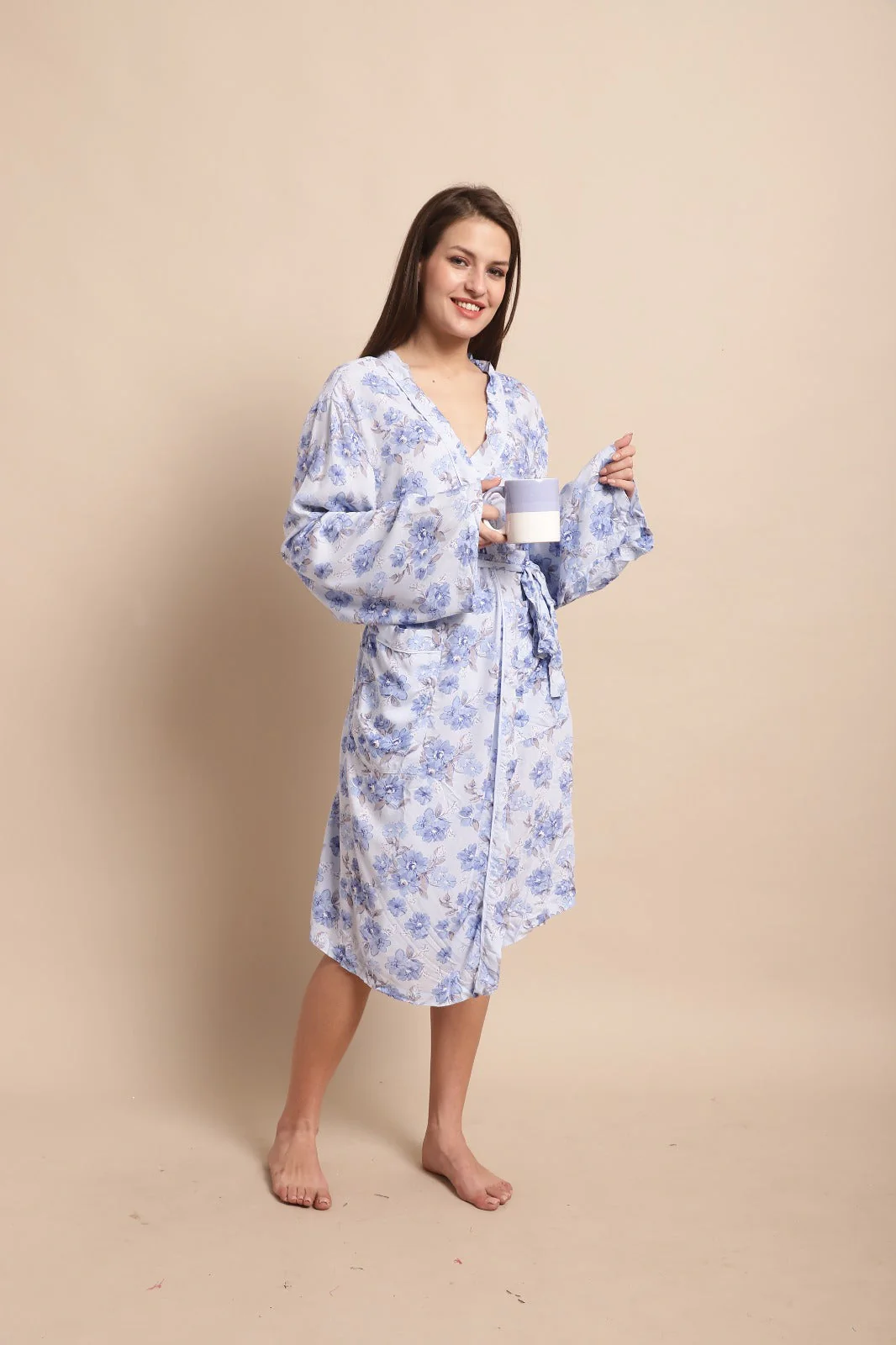 Women Blue Wrap Midi Dress - Image 2