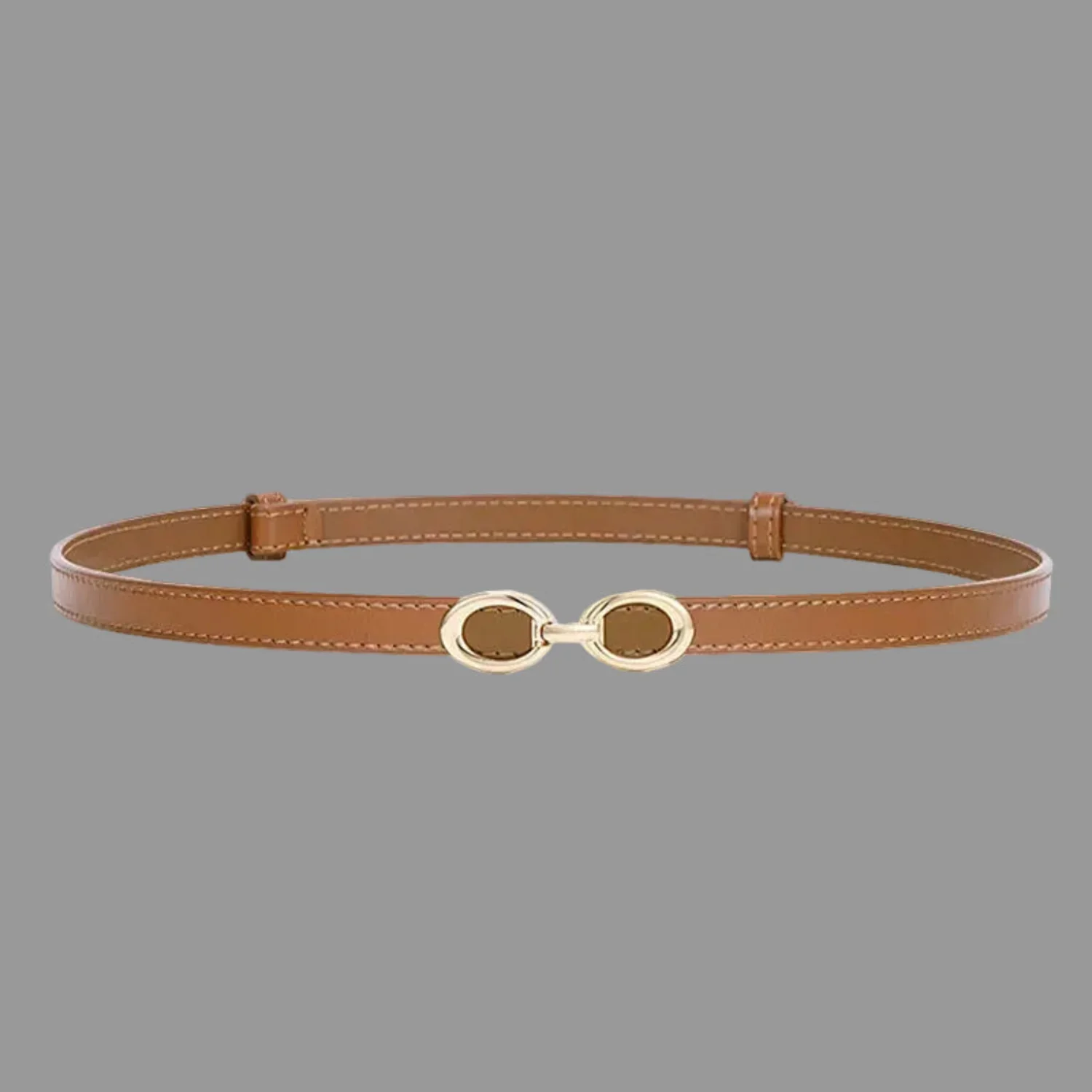 Women Brown Gold Infinity Buckle Tan Belt
