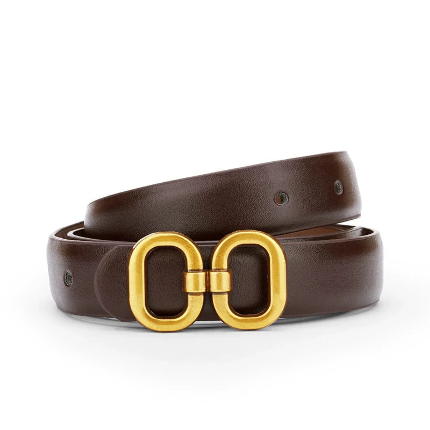 Women Brown Gold Interlocking Oval Brown Belt