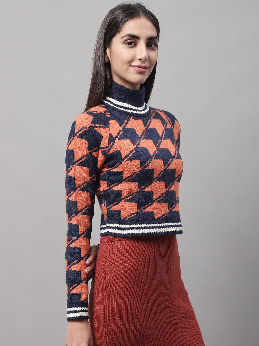 Women Brown High Neck Vest - Image 3