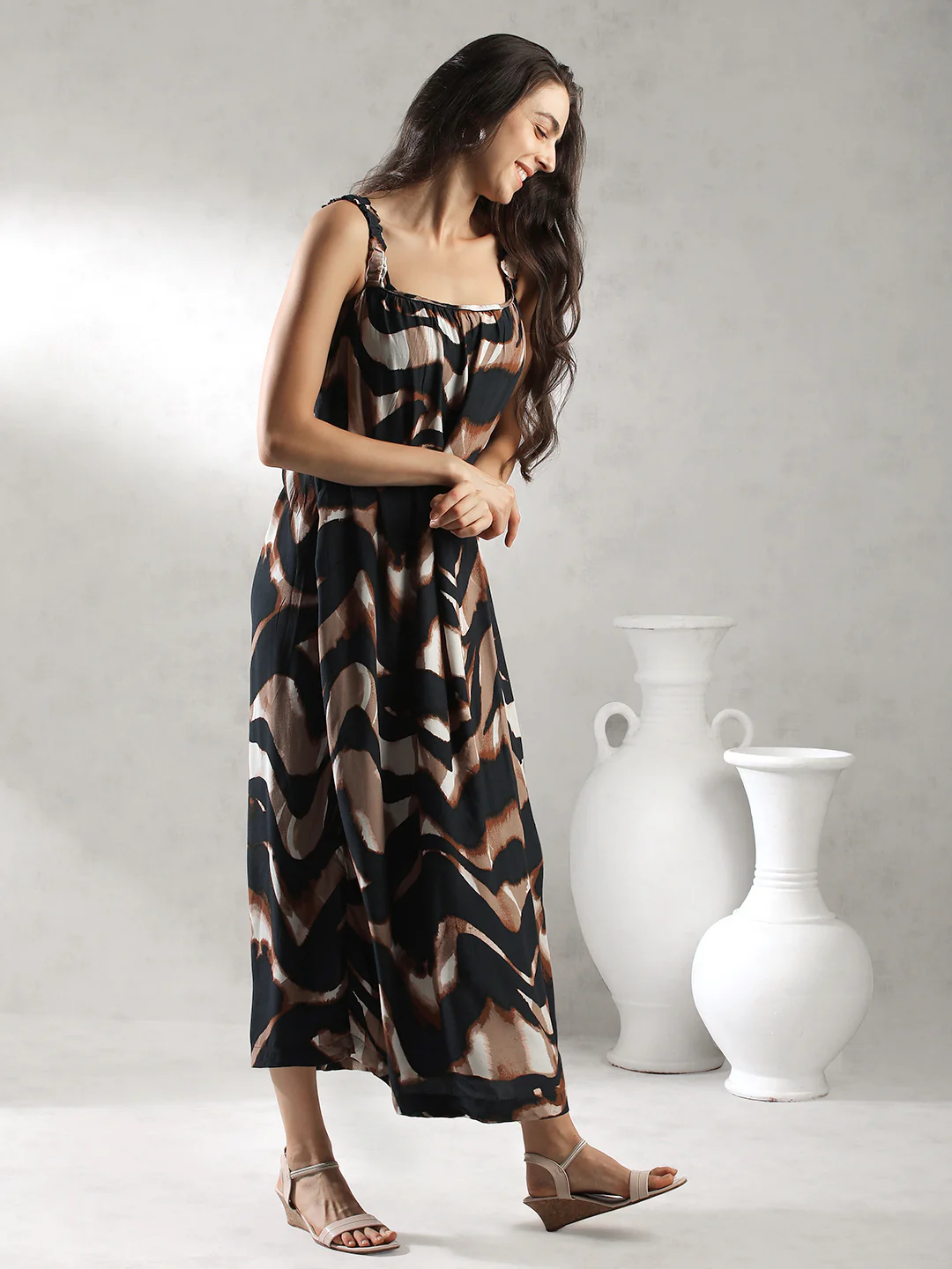 Women Brown Flared Maxi Fit Dress