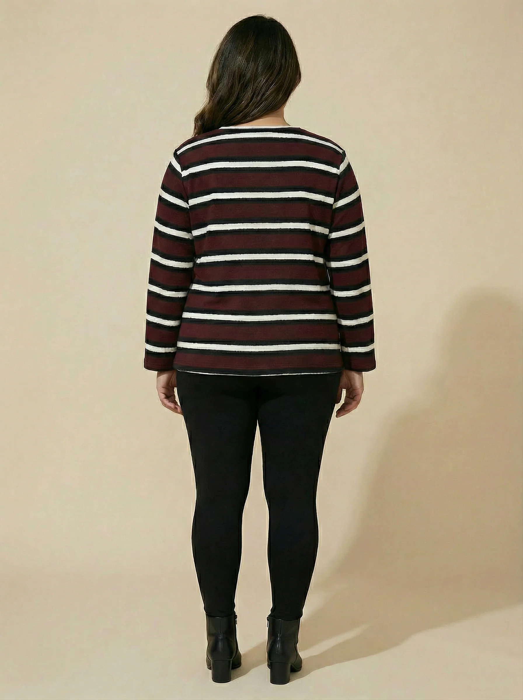 Women Brown Striped Jacket - Image 2