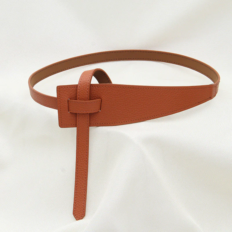 Women Brown Tie Knot Faux Leather Belt