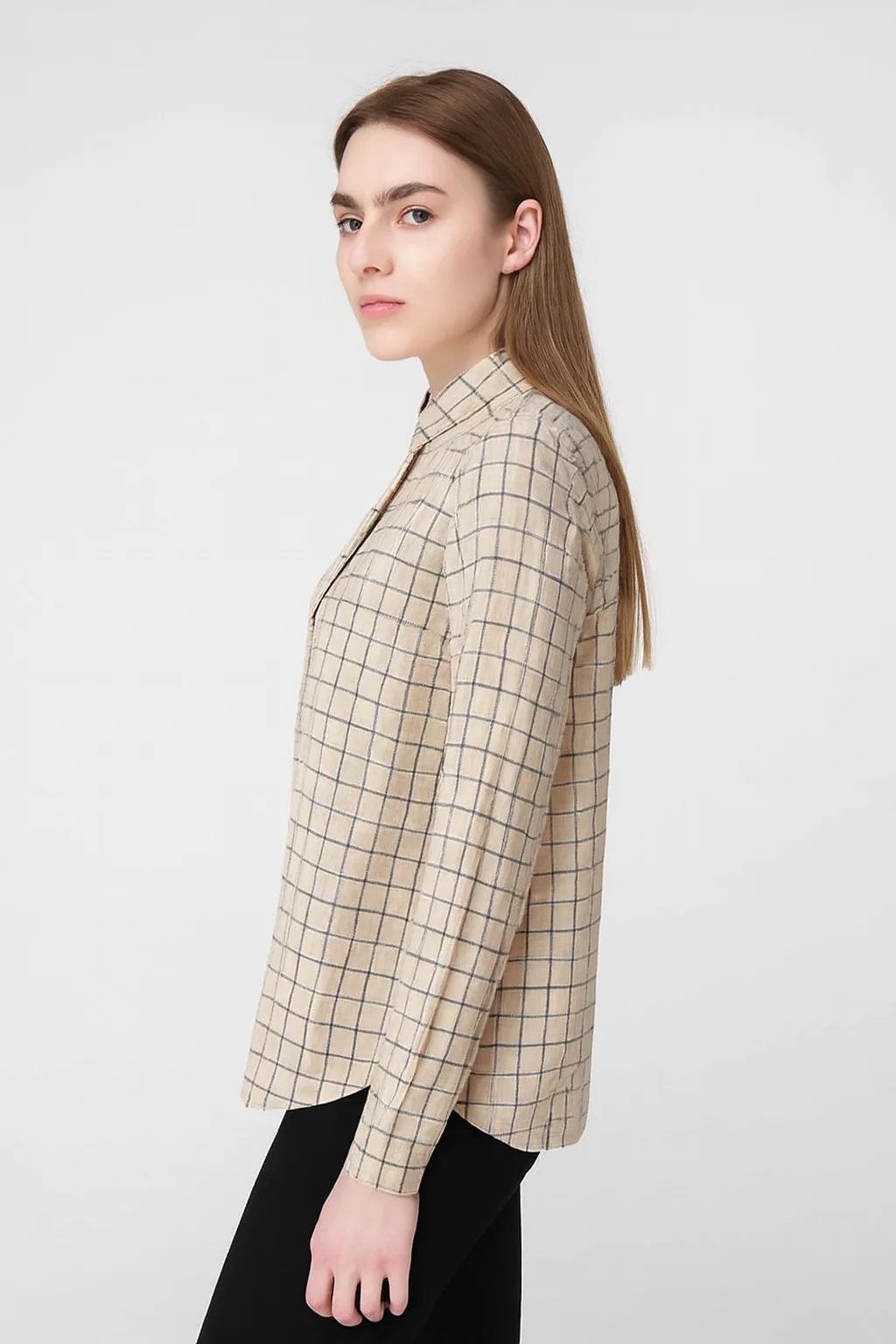 Women Brown Viscose Checked Cotton Shirt - Image 4