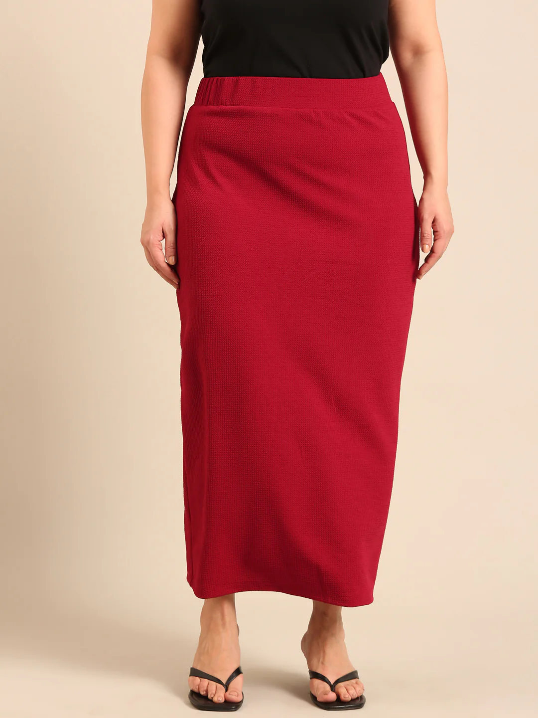 Women Burgundy Slit Skirt - Image 2