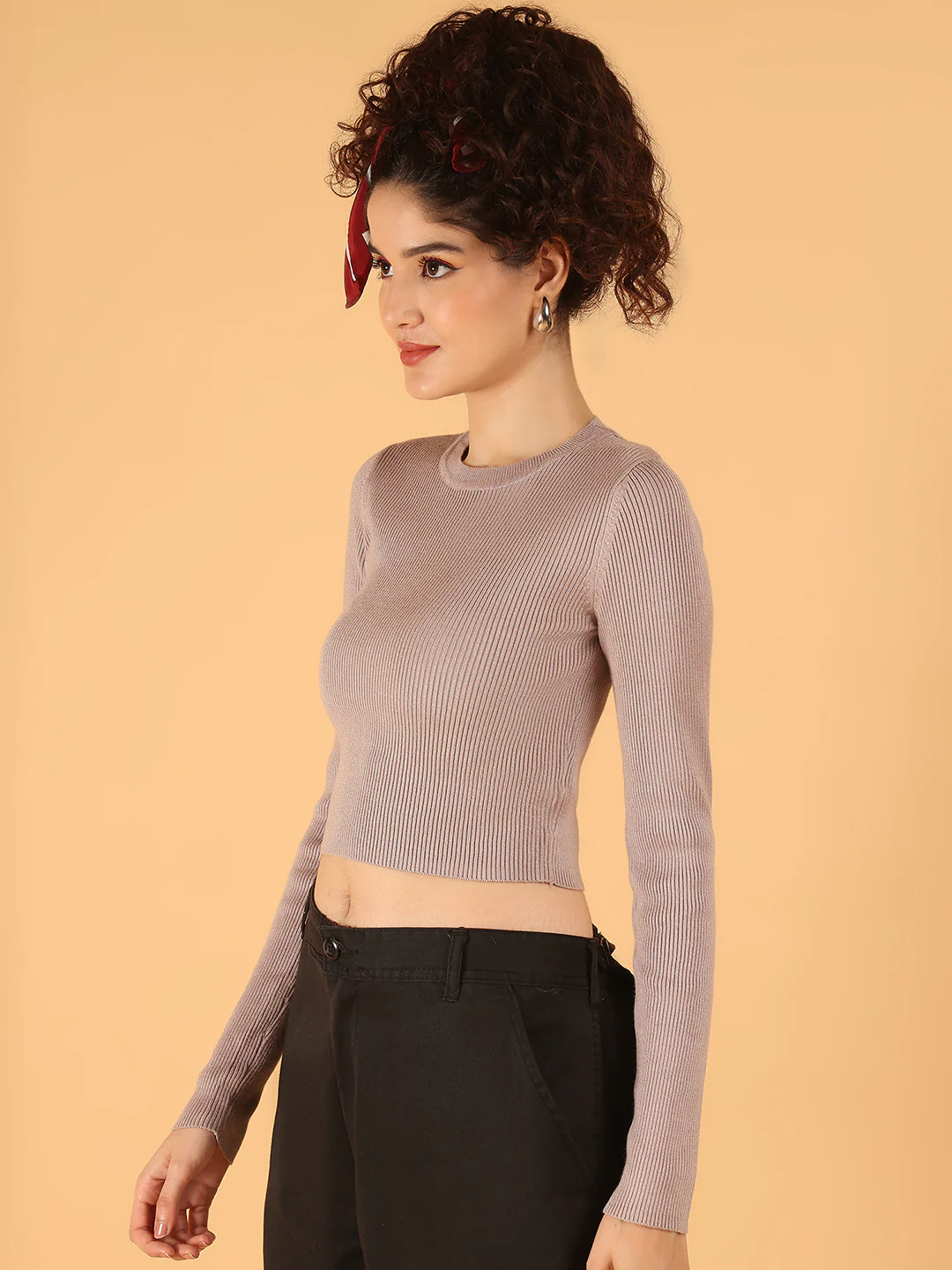 Women Cedar Ribbed Stretchable Knit Sweater - Image 2