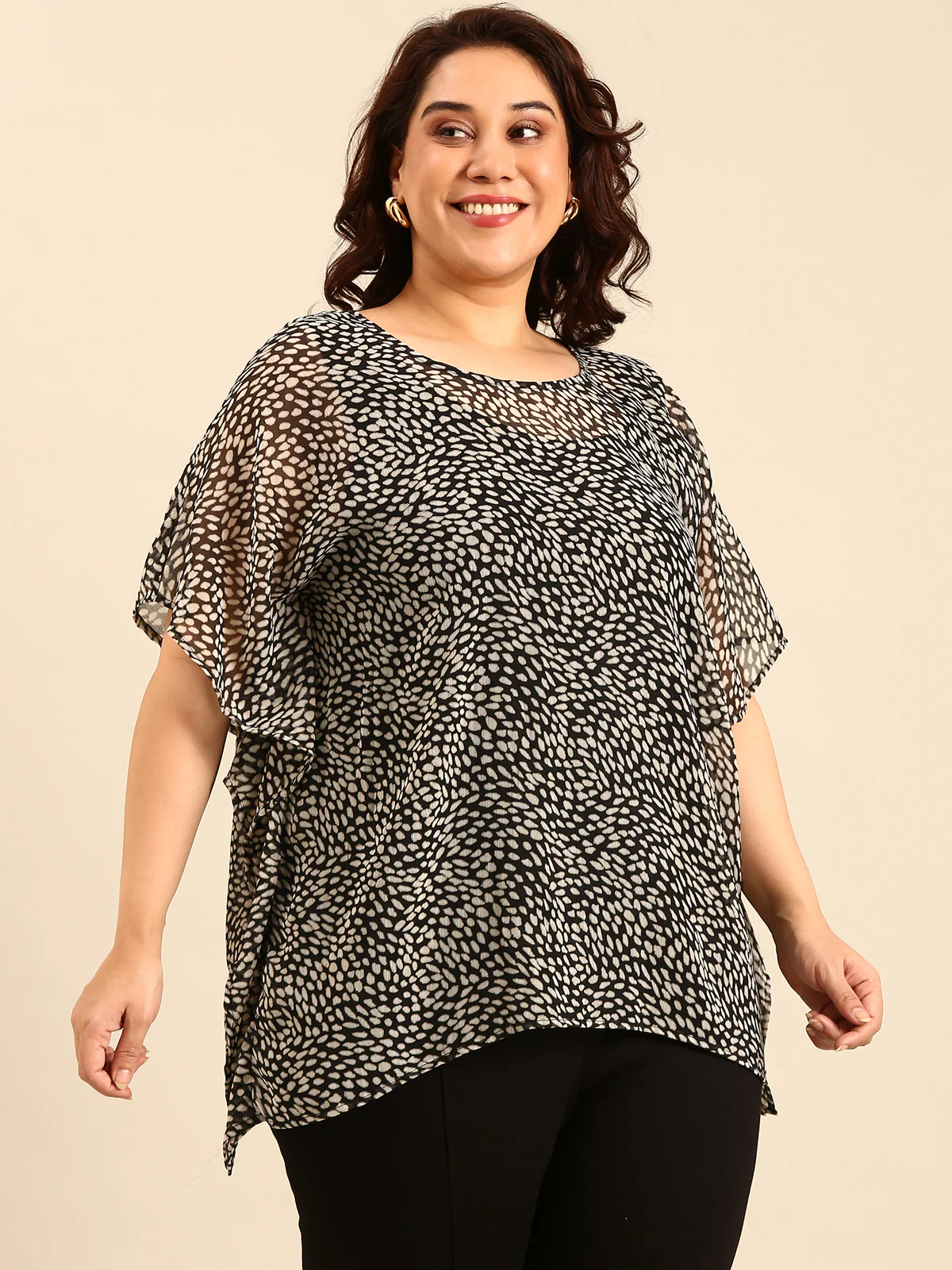 Women Chiffon Dot printed Kaftan Top - Image 2