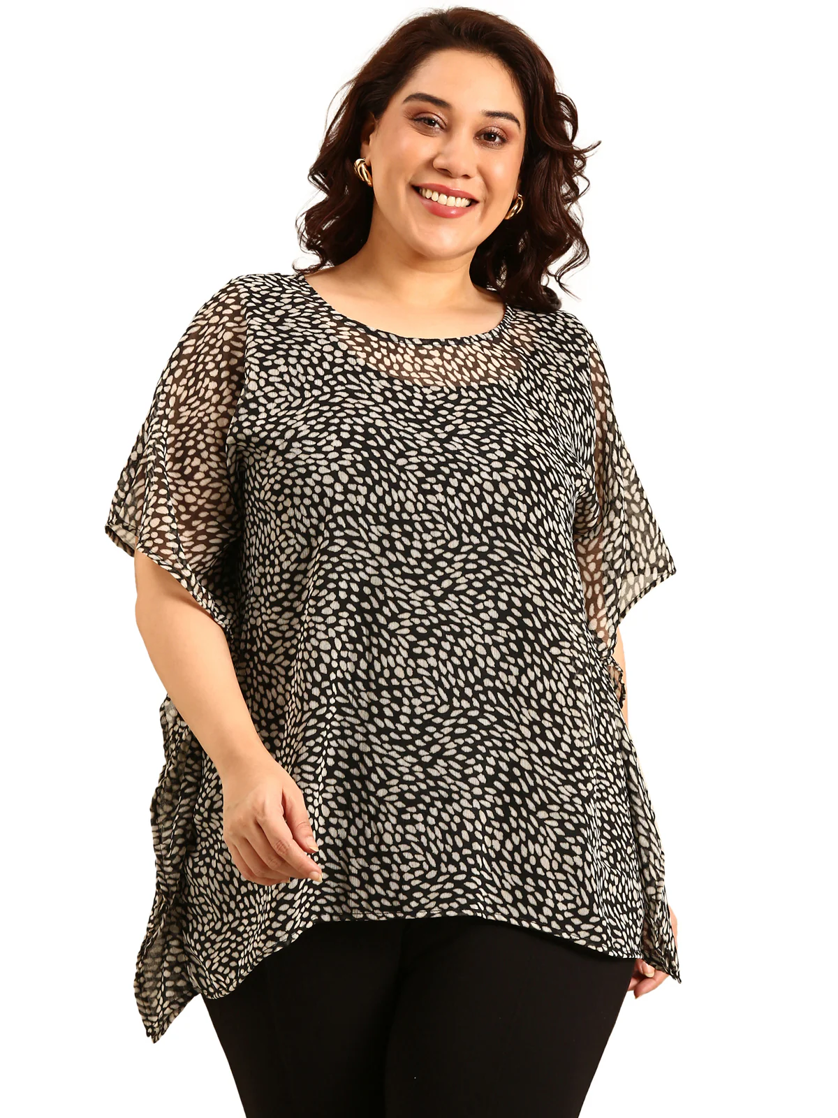 Women Chiffon Dot printed Kaftan Top - Image 6