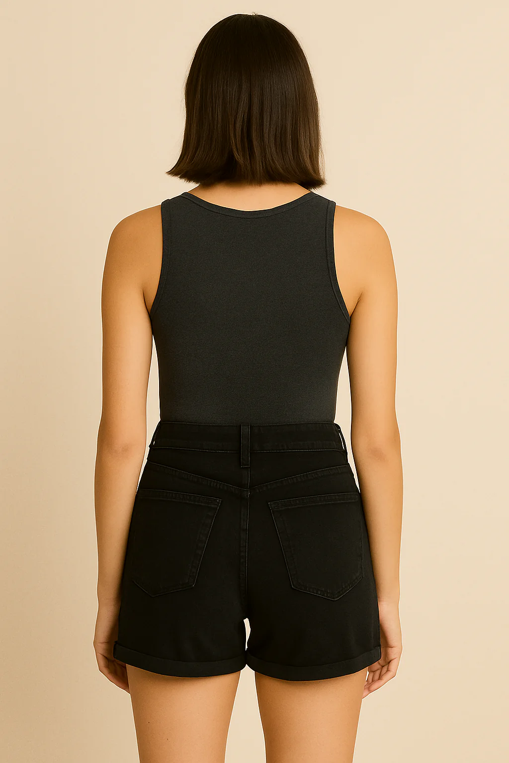 Women Cotton Black High-Waist Denim Shorts - Image 2