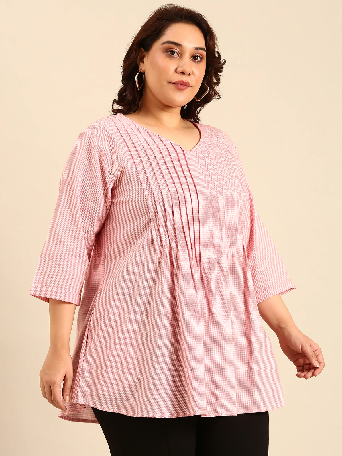Women Cotton Checked Tunic