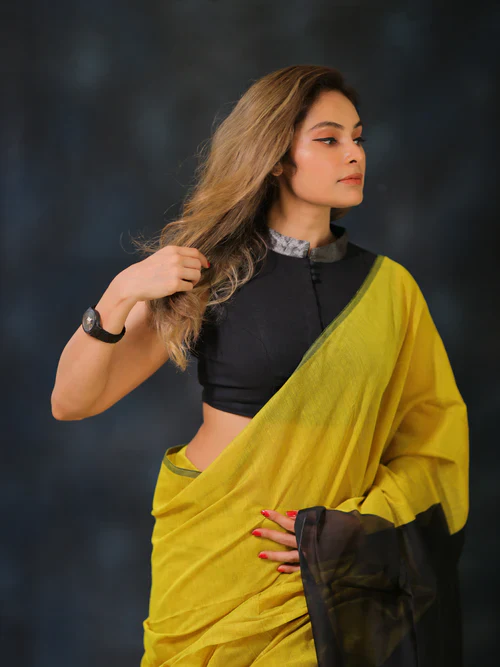 Women Cotton Silk Plain Saree