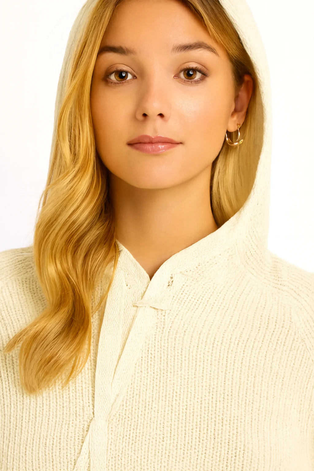 Women Cream Hooded Sweater - Image 5