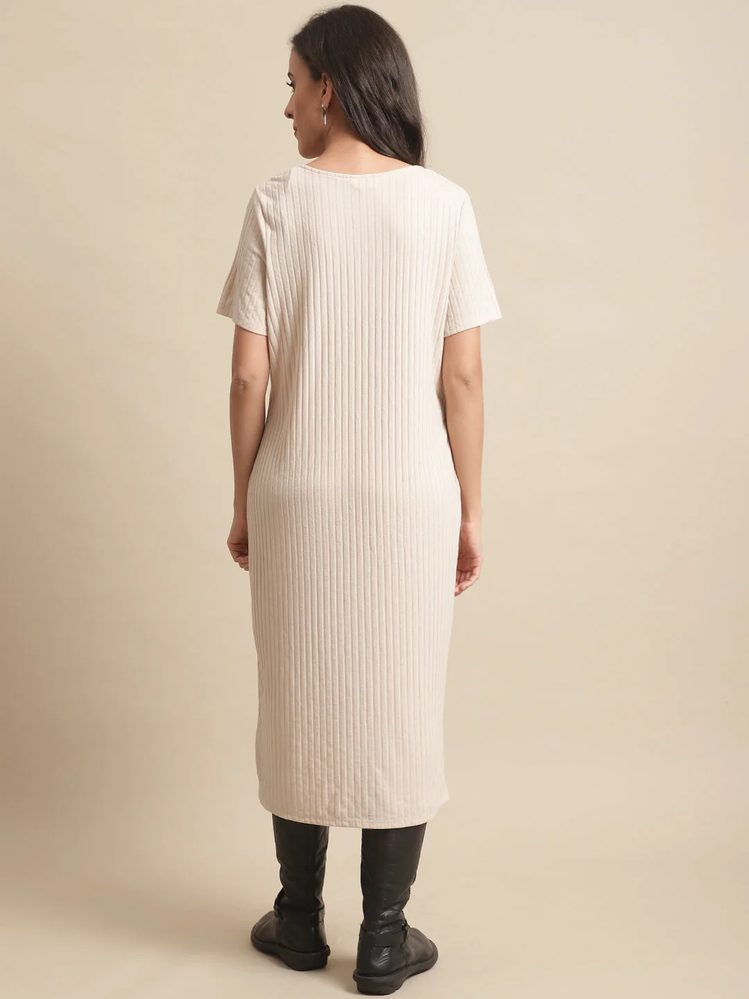 Women Cream Knee Length Dress - Image 3